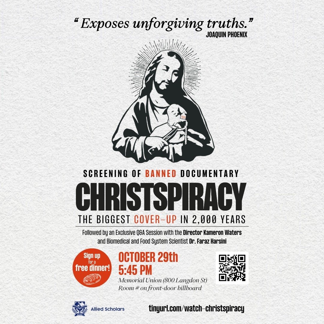 Join us for an exclusive screening of Christspiracy on Tuesday, October 29 2024!

RSVP for a free dinner!

#vegan #animal #movie