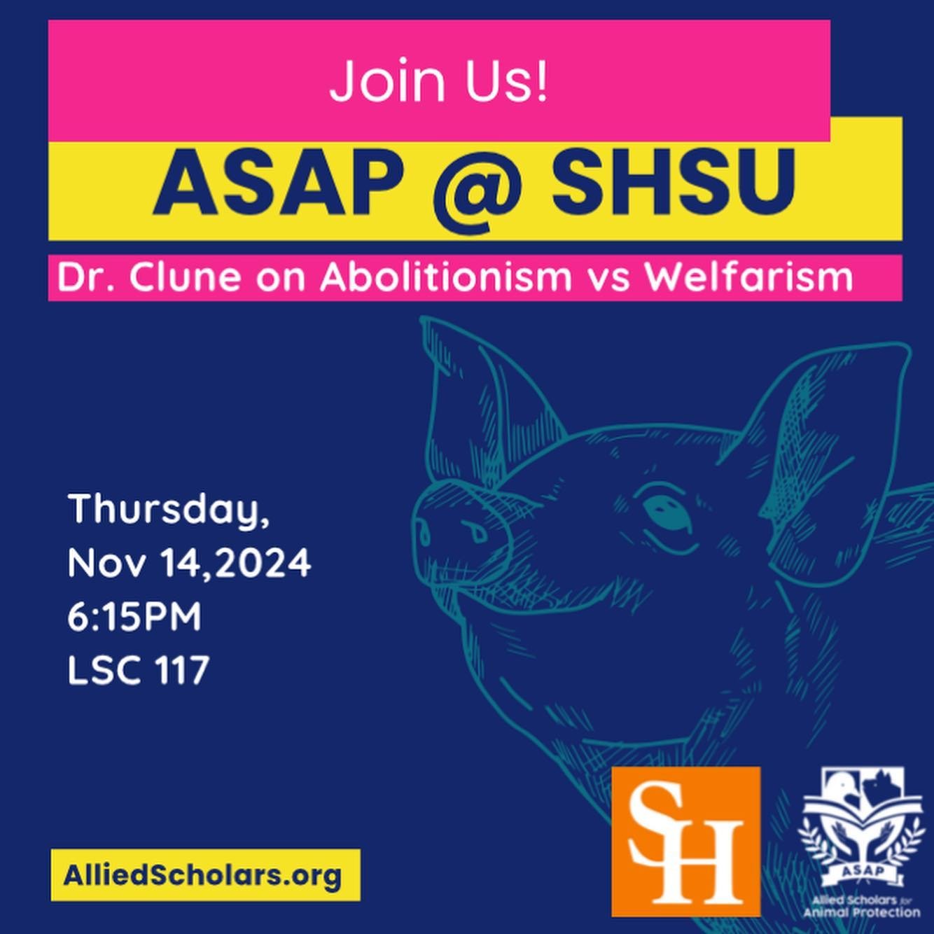 THIS THURSDAY: Come to learn about the abolitionist vs welfarist approach to achieving animal protection from philosophy professor Dr. Alan Clune. An area of interest that he has done extensive research on is animal rights. He is a longtime vegan wit