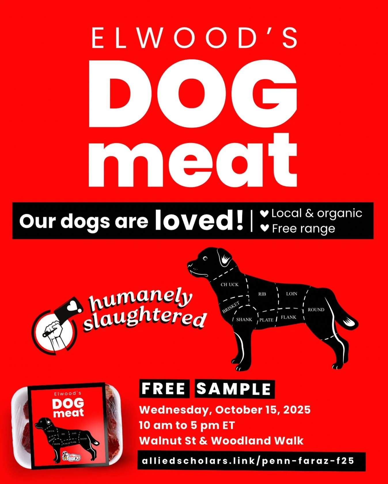 π
 Join us on Wednesday, October 15, from 10 am - 5 pm ET at Walnut St and Woodland Walk to experience the most nutrient dense animal protein!
πͺ β€οΈ Don’t worry! These dogs are treated humanely on a family owned farm, and we kill them with com