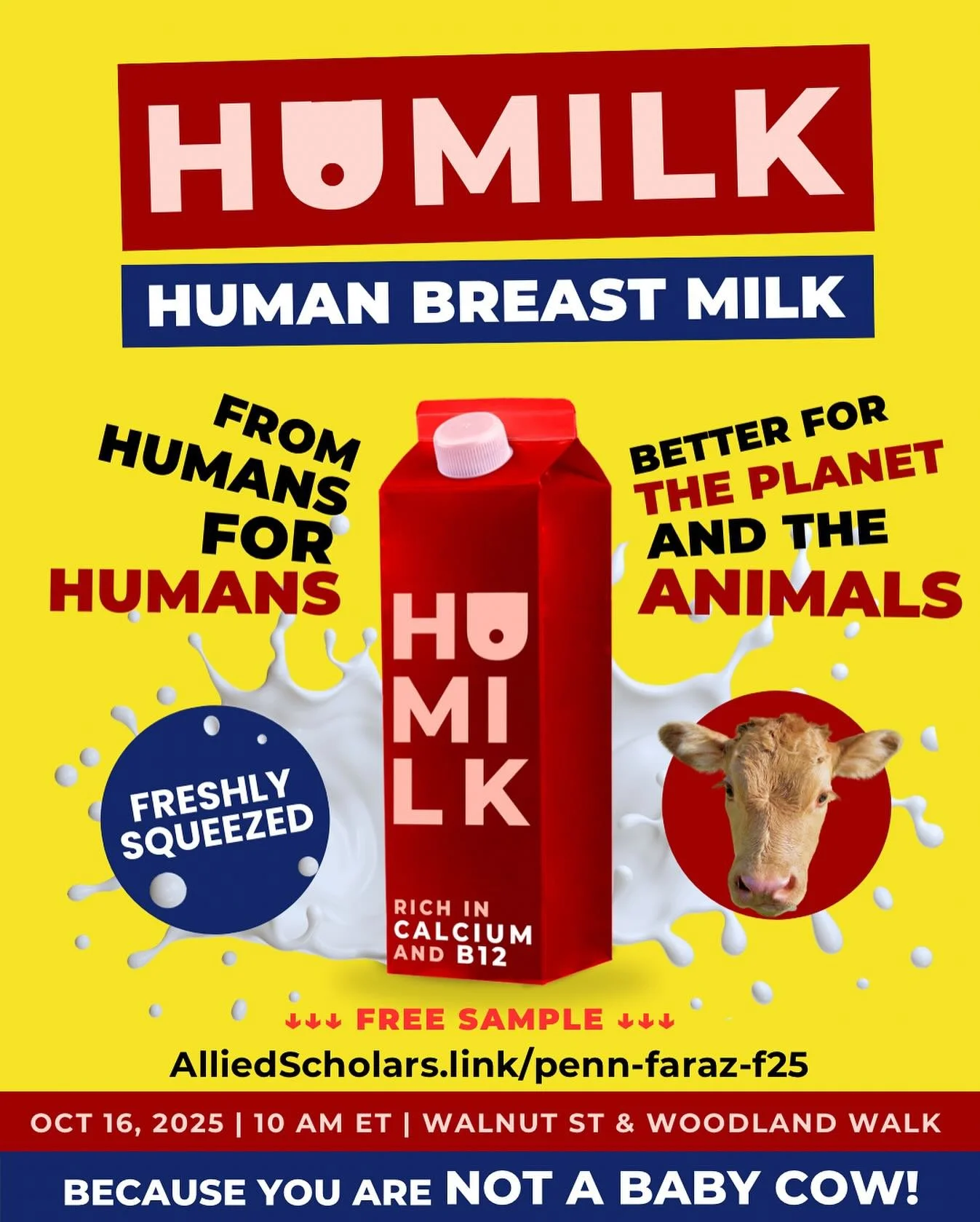 π₯ Ready for a glass of ice-cold, locally-sourced human breast milk? Us too! π 
π
 Join us this Thursday, October 16, from 10 am - 5 pm ET at Walnut St and Woodland Walk to try this nutritious and all-natural beverage!
π« You DON’T want to m