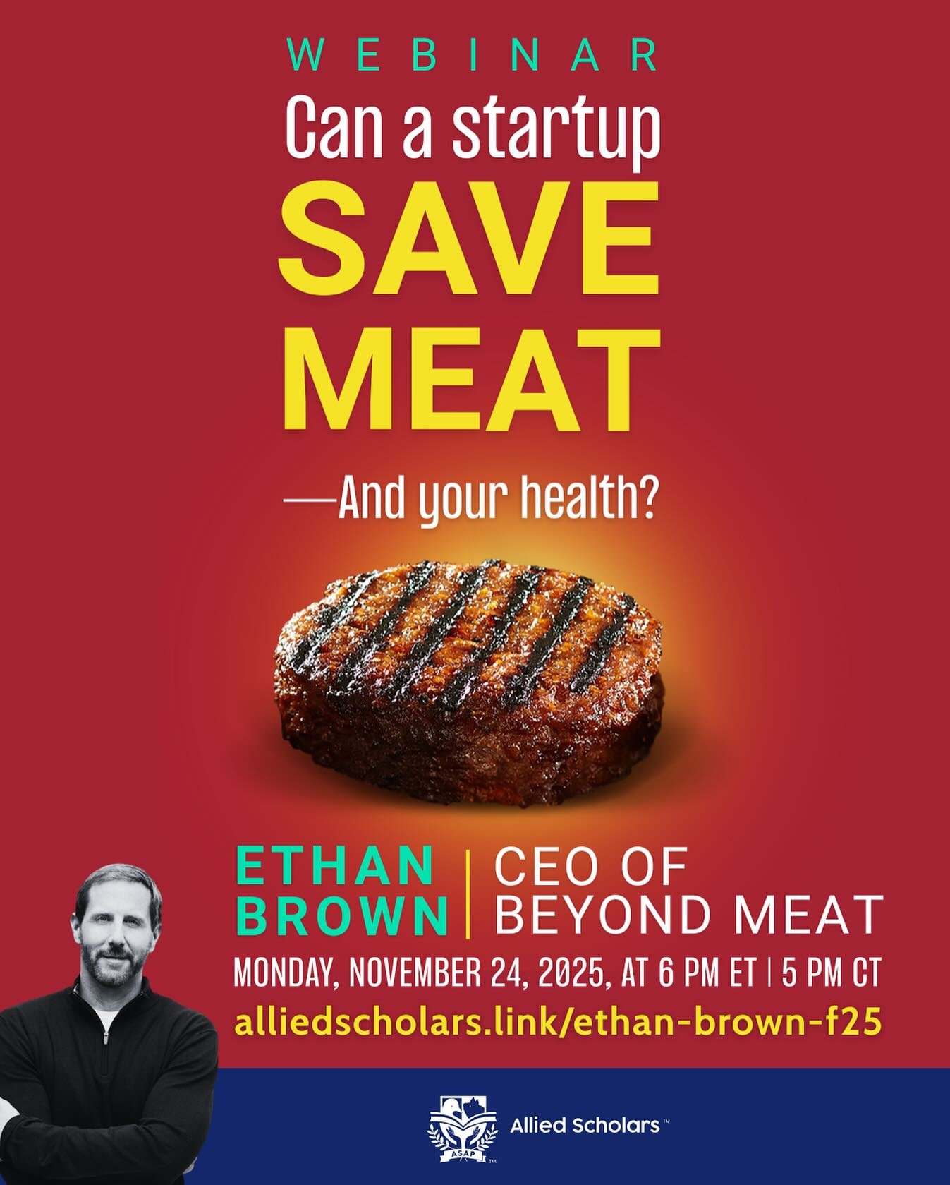 📆 In two weeks, on Monday, November 24, at 6 pm ET join Ethan Brown, CEO of Beyond Meat, to explore how we can feed the world without harming animals. 

🐾 Every meal you have the ability to spare lives. 

🌱Together, we can build a food system root