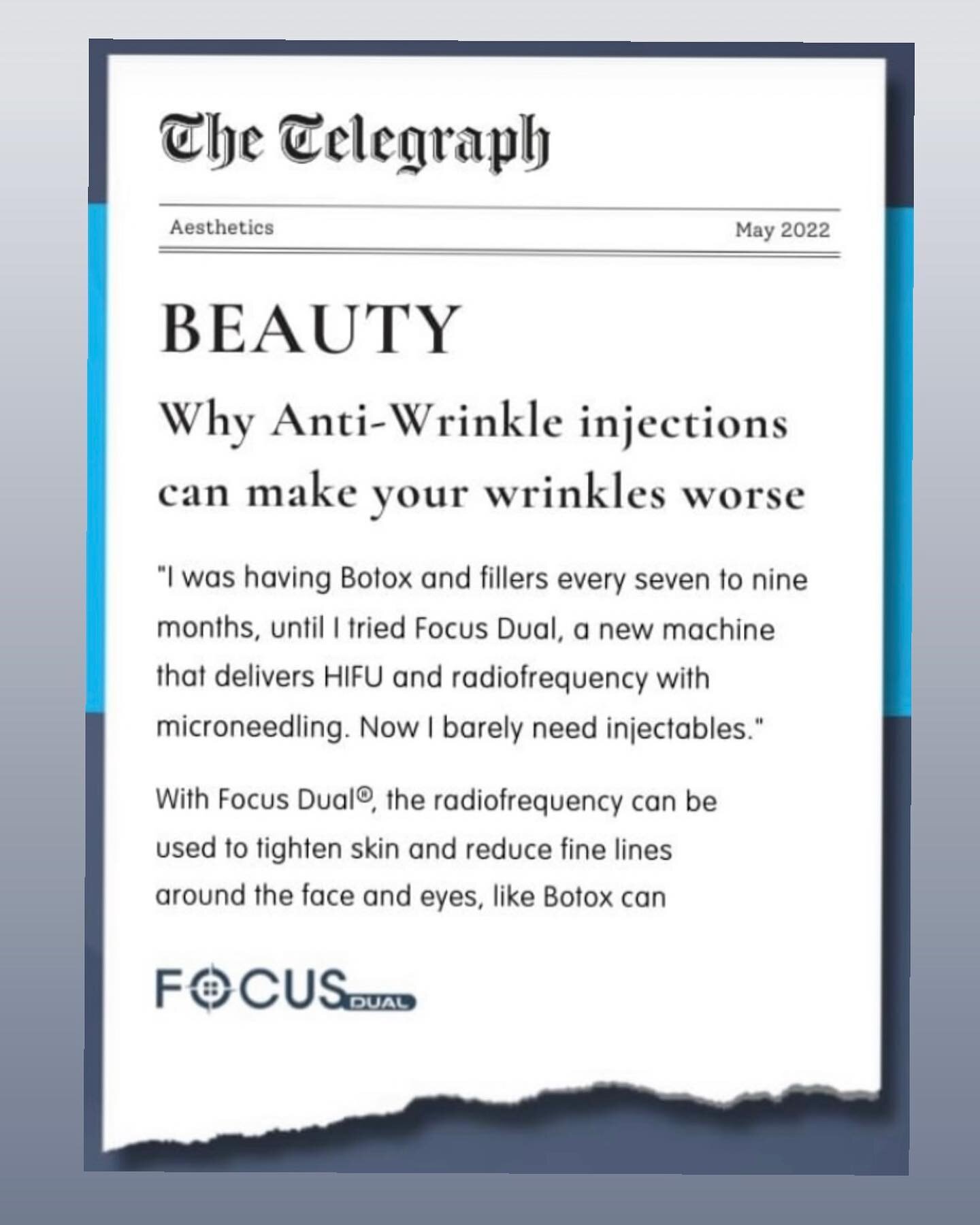 Who Has Botox ? This is a great read. Our incredible HIFU and microneedling device has been featured in The Telegraph! 

https://www.telegraph.co.uk/beauty/face/new-facial-tightening-treatment-better-botox/

Focus Dual&reg; has quickly developed a re