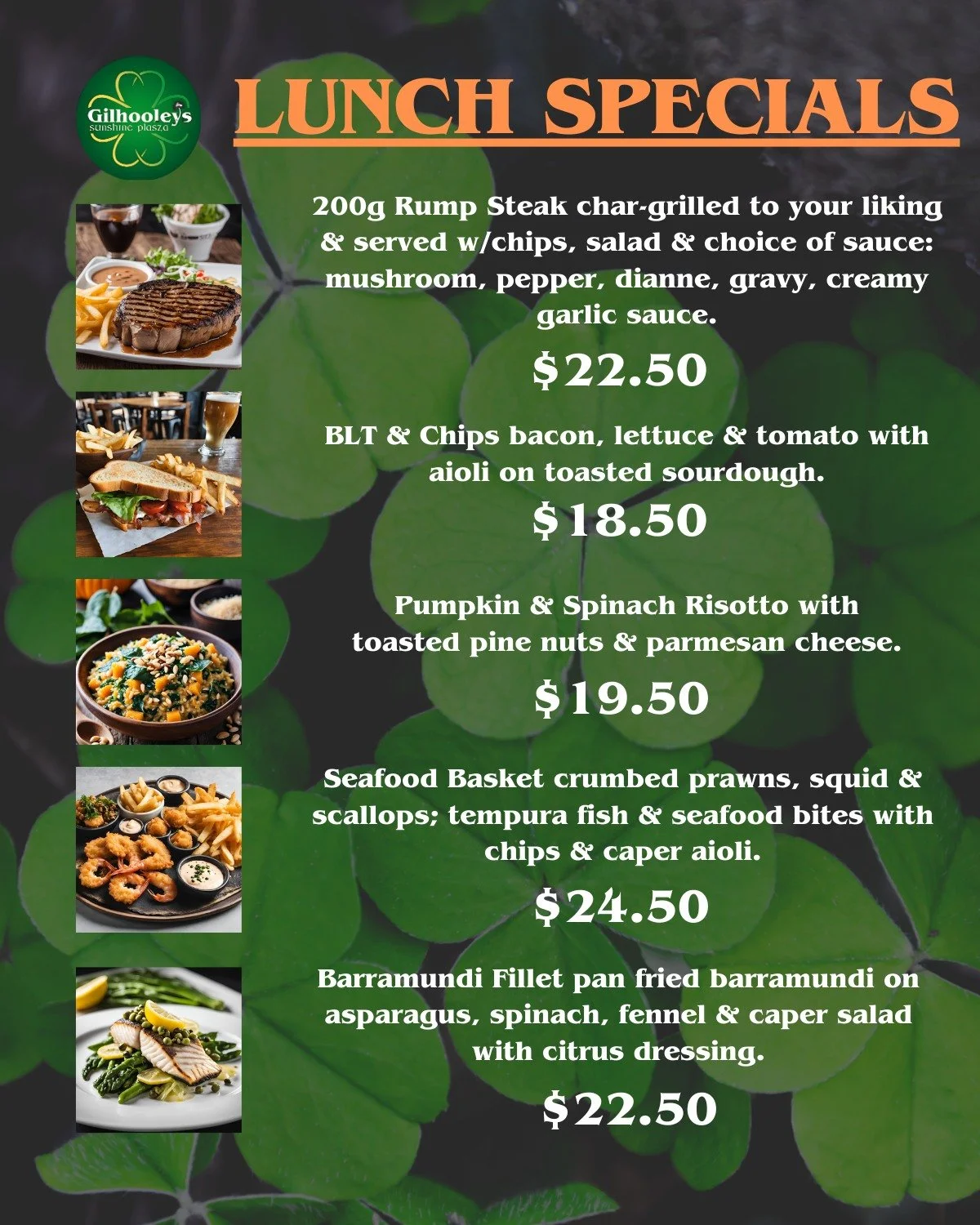🎄 As Christmas shopping heats up at Sunshine Plaza, all that gift-hunting is bound to work up an appetite! Refuel with one of our delicious lunch specials at Gilhooleys. From hearty favourites to lighter bites, we've got just the dish to keep your h