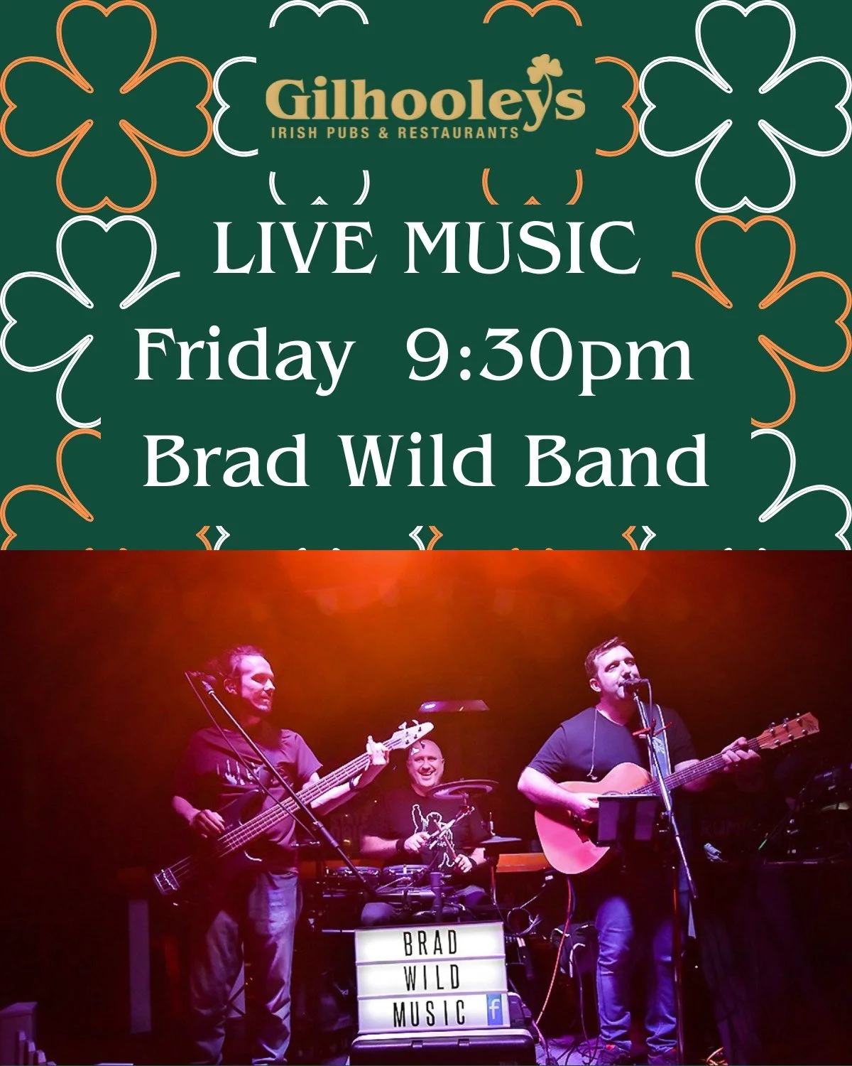 The Brad Wild Band are closing out our Friday Irish Sessions this week from 9:30pm and they are not one to miss.

If you're already in for the earlier acts, stay for this one. If you're joining us later, get yourself to Gilhooleys Brisbane for a bril