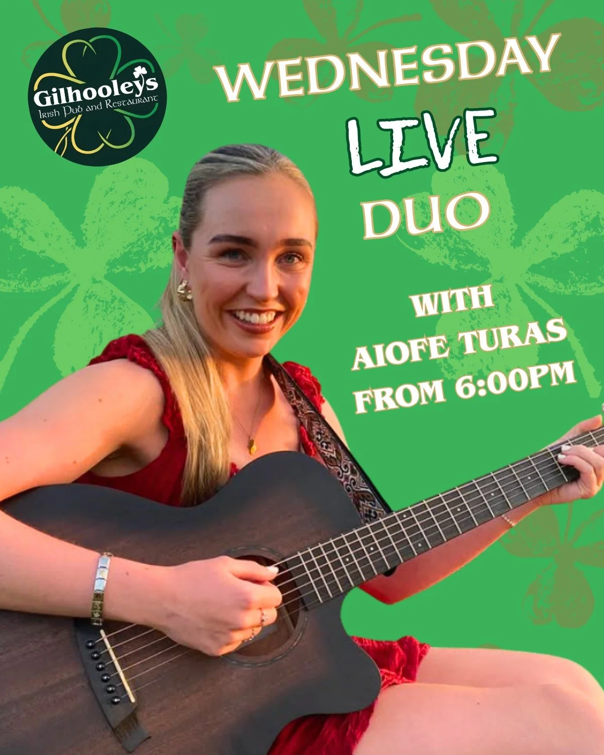 Aoife Turas is bringing a friend along this Wednesday and the duo are live from 6pm at Gilhooleys Brisbane.
A beautiful voice, great company, and a brilliant mid-week session to ease you into the back half of the week. Come in after work and grab a s