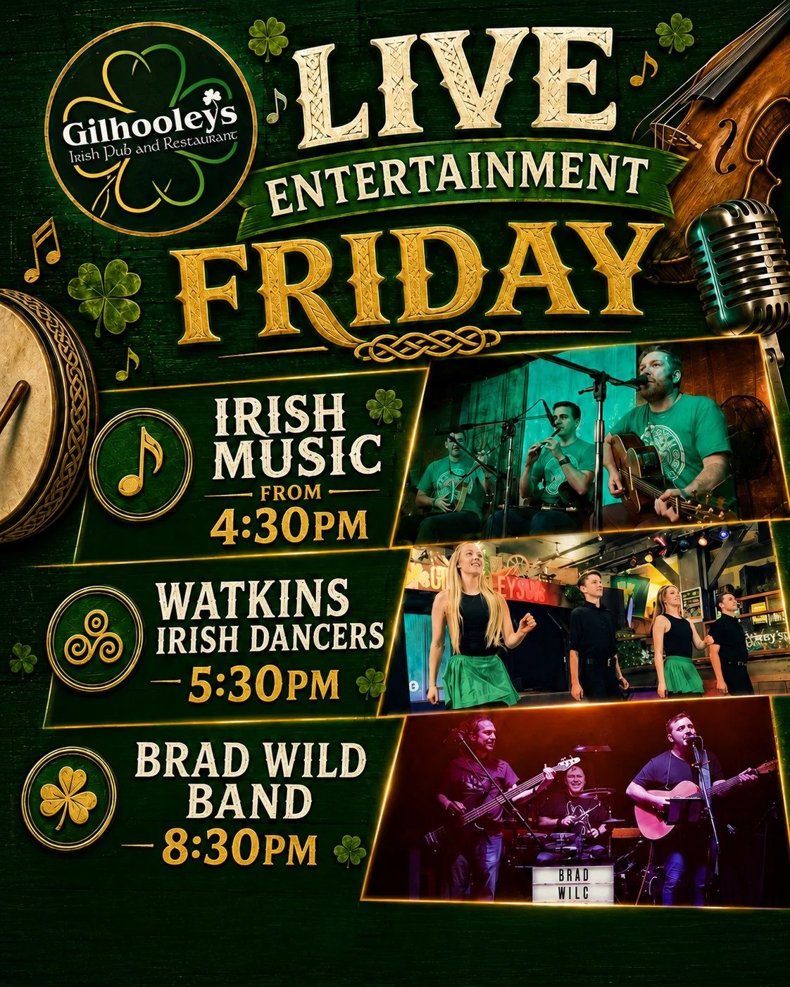 Friday nights at Gilhooleys Brisbane have a habit of turning into something special and this week is no exception.

Irish music from 4:30pm gets the weekend started, the Watkins Irish Dancers bring the atmosphere from 5:30pm, then the Brad Wild Band 