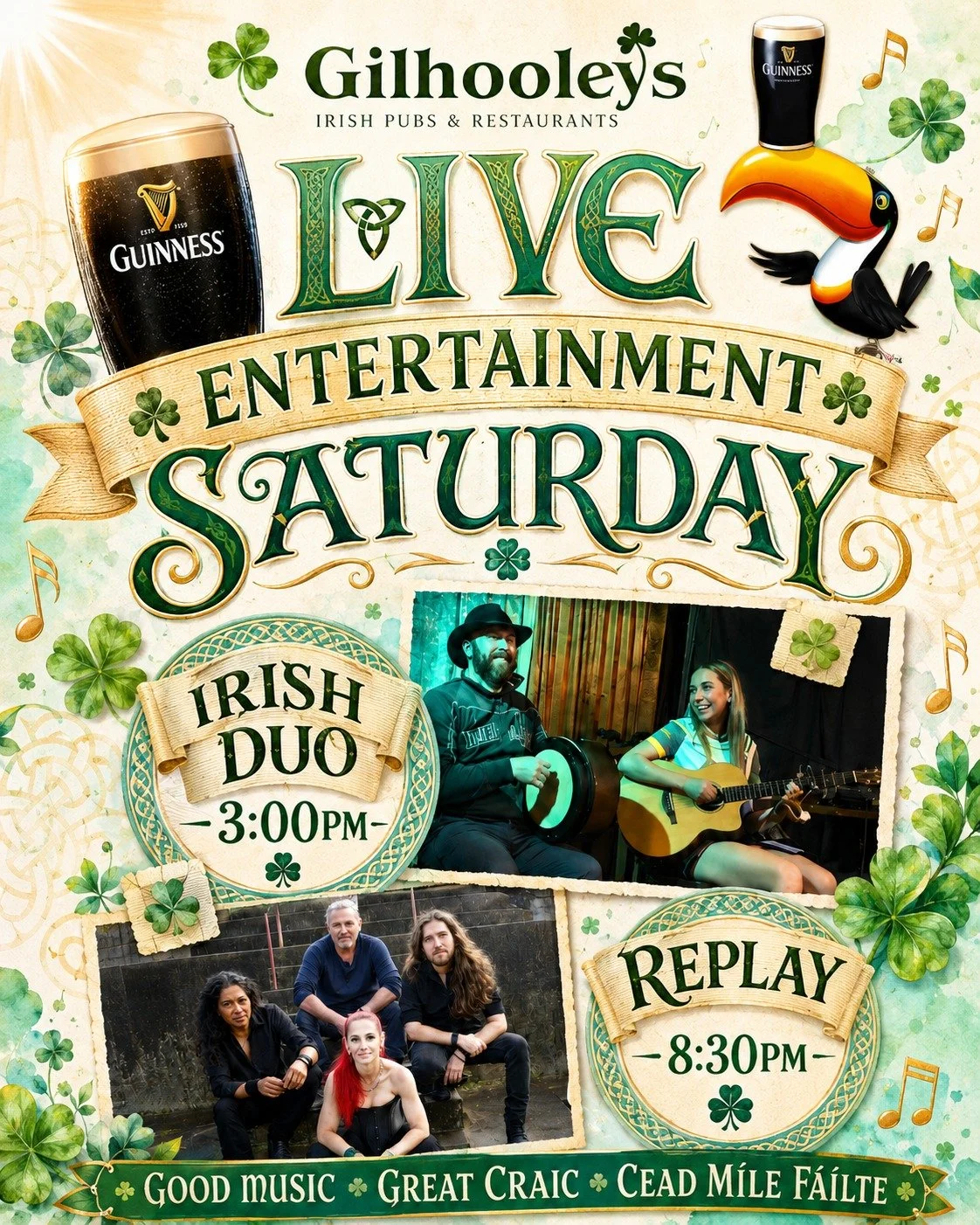 Go on, you deserve a proper Saturday. The Irish Duo from 3pm, Replay bringing all your favourite songs from 8:30pm, and a creamy Guinness that's been waiting for you all week.

The best craic in Brisbane is right here on Albert Street. Come on in, we