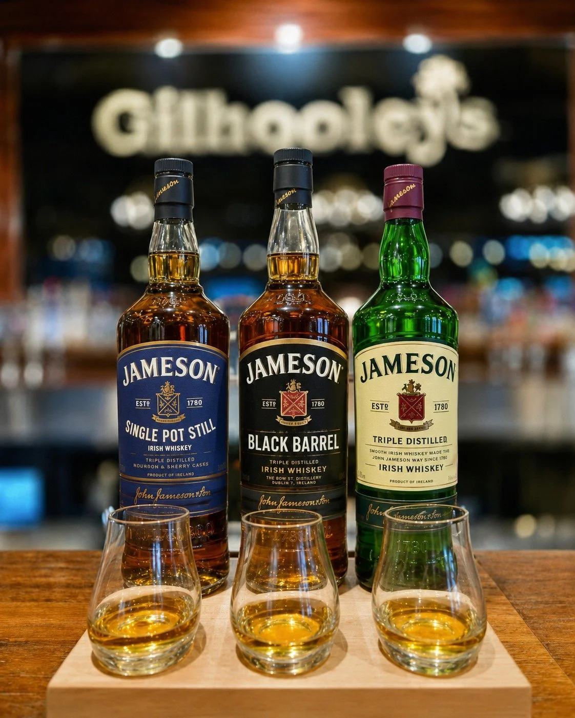 Three Jamesons. One very good reason to pull up a stool.

A guided tasting of Jameson Triple Distilled, Black Barrel, and Single Pot Still. If you consider yourself a whiskey connoisseur or simply want to find out if you are, this is your flight.

Gi