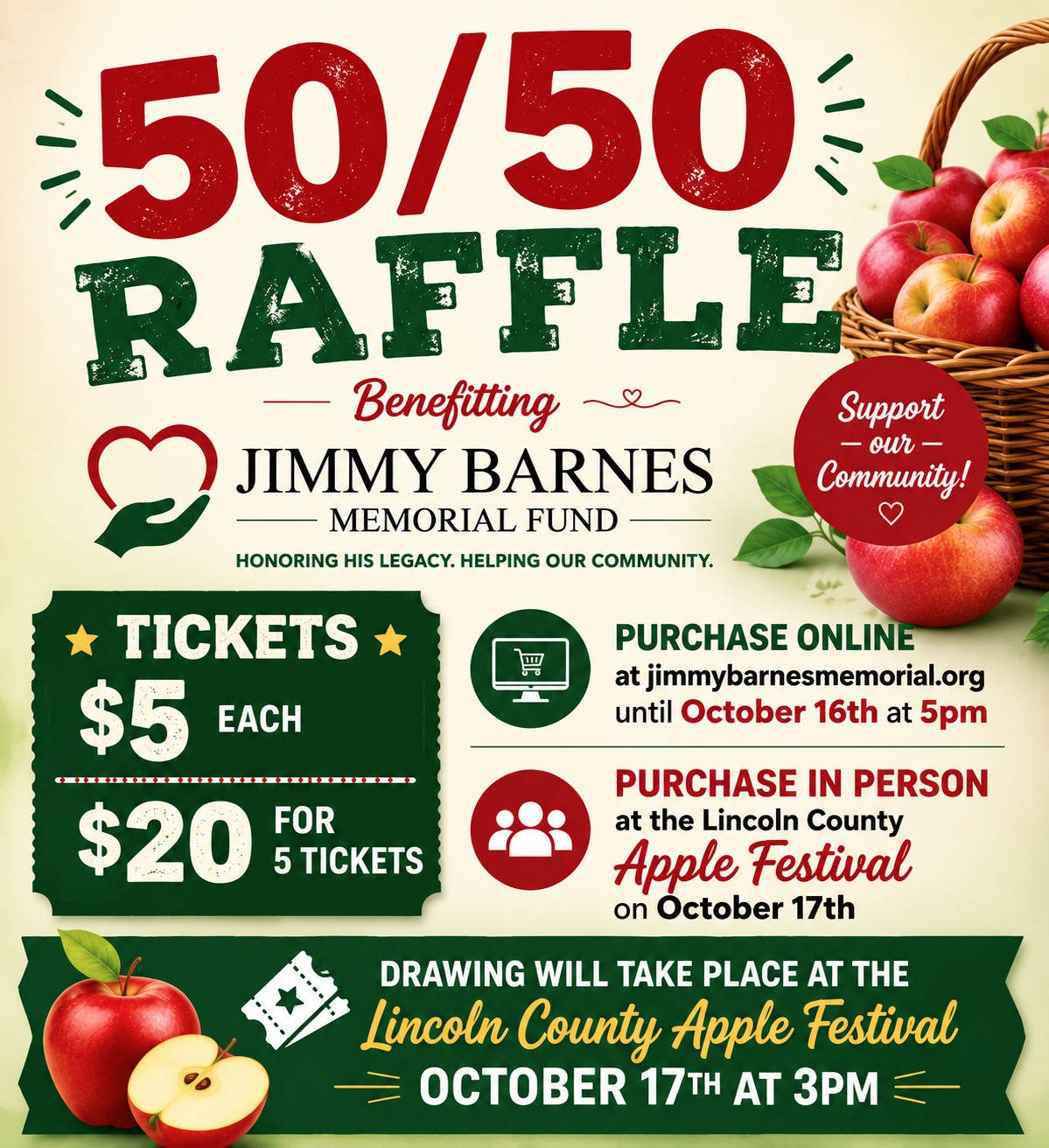 FIVE 50/50  Raffle Tickets