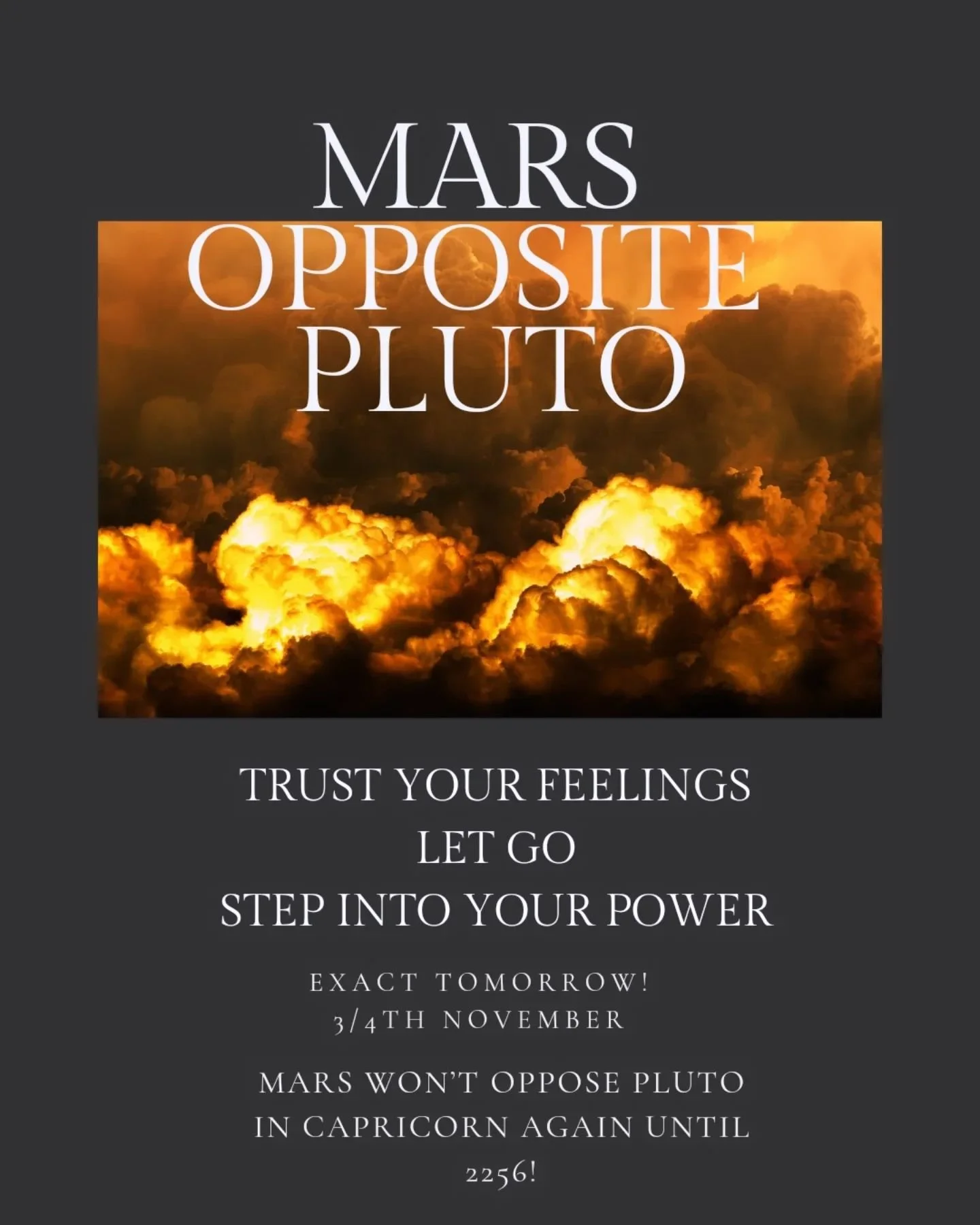Mars Opposite Pluto is exact tomorrow! 🔥
Swipe ⬅️ to watch the videos.

Own your power to AVOID importing people or situations that might be manipulative or leave you feeling vulnerable.
Beware of projecting your shadow onto others.

This is the end