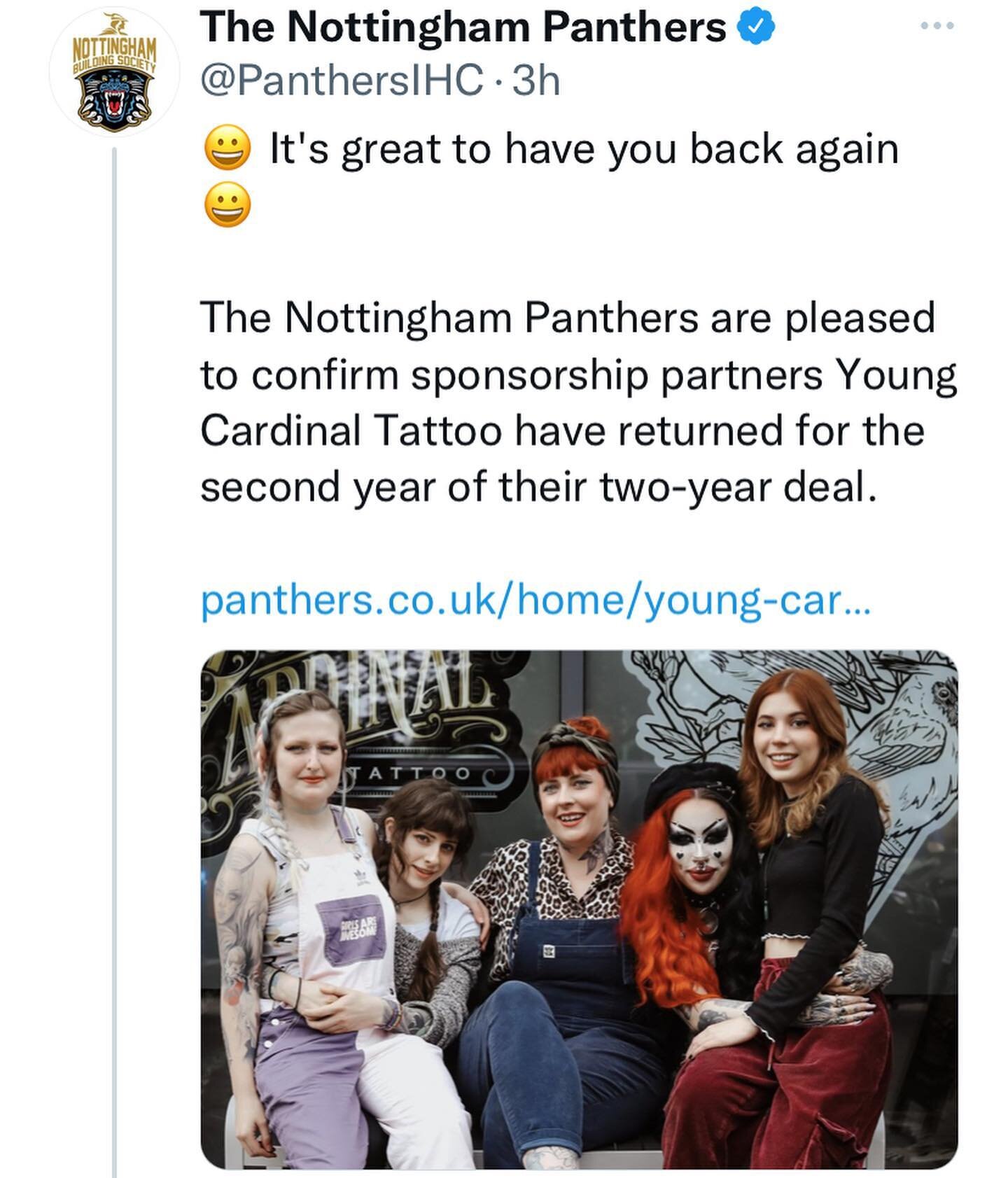 😼 Pleased to confirm our partnership with @thenottinghampanthers for a second season 😼

See you at the rink 
Keep your eyes pealed on our socials for new merch , panther player tattoo days , hockey flash sheets and much more 🏒

https://www.panther