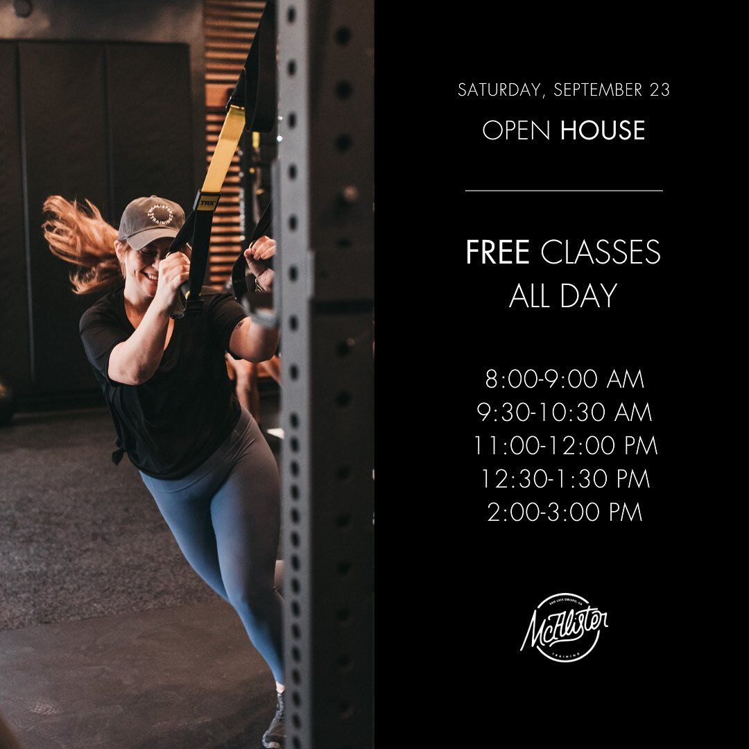 We&rsquo;re hosting our fall Open House 💪 Join us Saturday, September 23 for a day of FREE classes for all levels at the studio!

We&rsquo;ll have refreshments, gift bags, and day-of discounts on both classes and retail 🙌

IMPORTANT: Pre-registrati