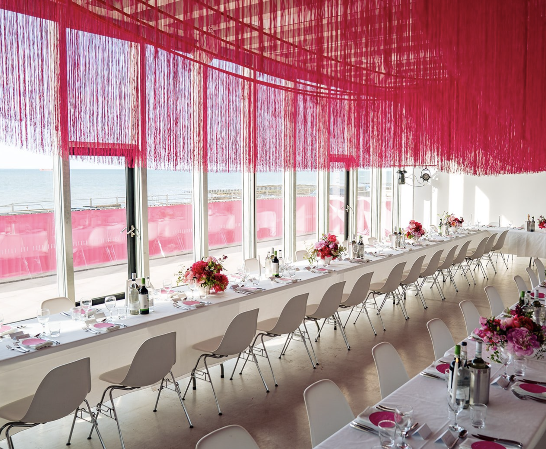 Hot Pink Wedding Flowers at Turner Contemporary, Margate.
