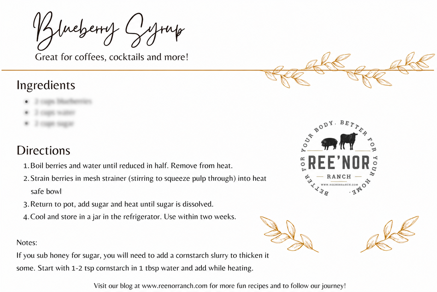 Blueberry Syrup Recipe Card