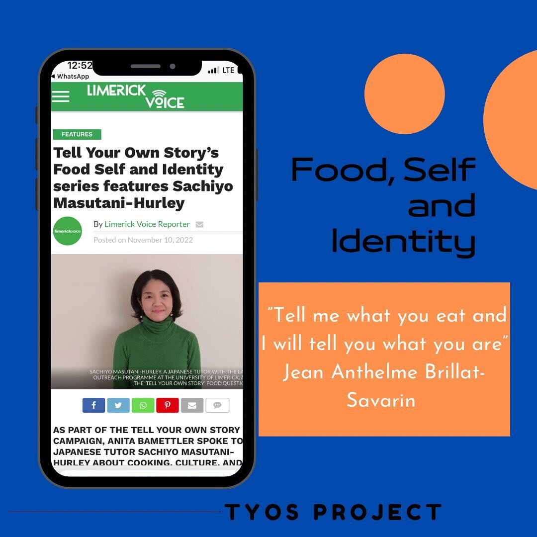Our series on &ldquo;Food, Self, and Identity&ldquo; was published today by the Limerick Voice. 🥳👏🏻
Here is the link to our interview with
Sachiyo Masutani- Hurley, a UL Japanese tutor, by Anita Bamettler.

http://limerickvoice.com/features/tell-y