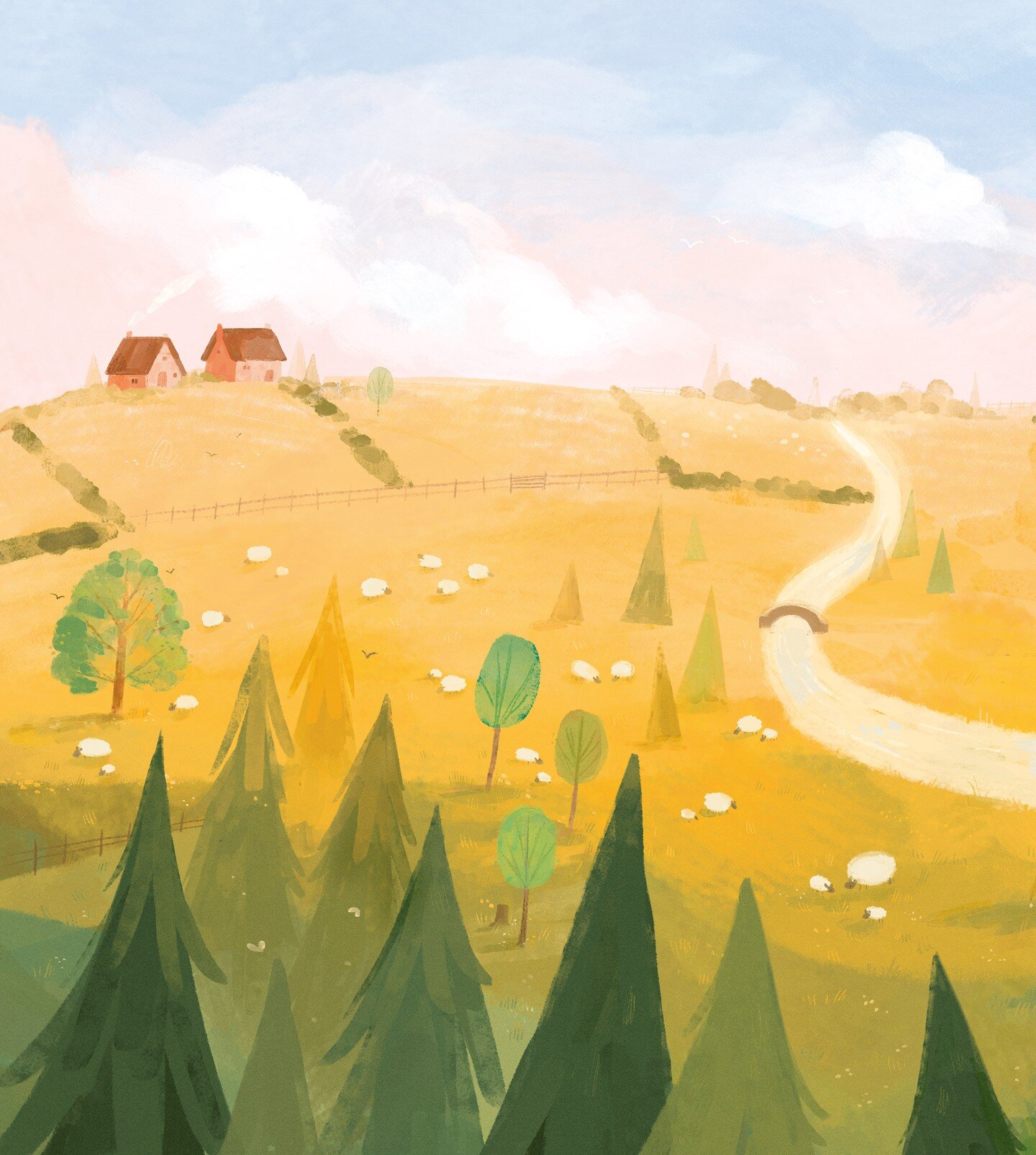 A spread from my upcoming picture book, I'm Not Sleepy. As Flora's grand adventure takes her through the seasons, I had a chance to explore and experiment with a variety of environments. You'll be able to see all of them soon! Where do you think Flor