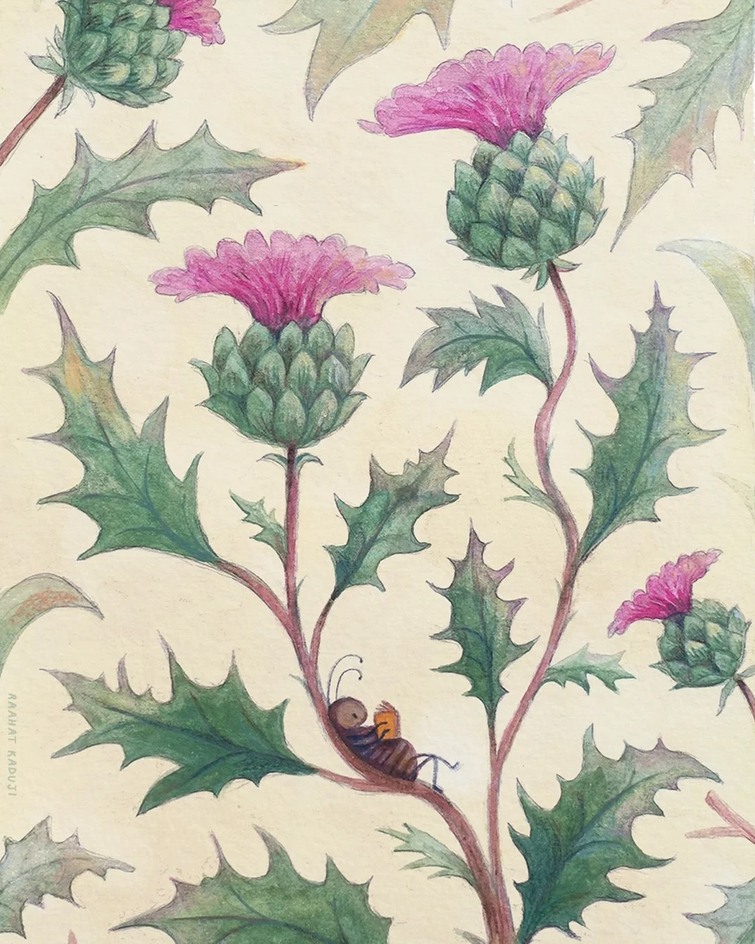A good book among the thistles.

My third and final painting for the 10th Annual Postcard Show with @nucleusportland 🌿 Hope you've enjoyed this little series of bugs as much as I enjoyed painting it!

November 8 - 26, 2025
Opening Reception: Novembe