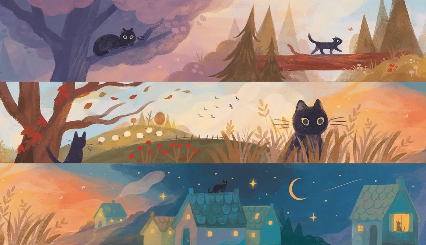 Dawn to Dusk 🐈&zwj;⬛🌙 Happy November folks. I'm finally sharing a closer look at my latest collab with @thewashistation for their magical Black Cat Club collection. 

The artists involved are owners of beloved black cats, so we've put a lot of hear