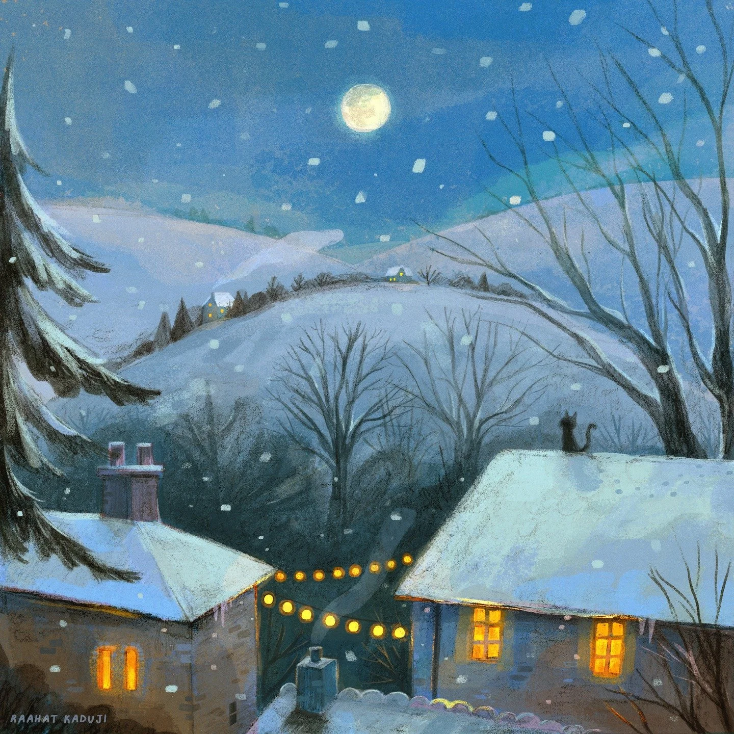 It&rsquo;s #folktaleweek, and while I&rsquo;m not taking part this year, the prompt list still wandered into my sketchbook and inspired several illustrations for my upcoming 2026 calendar.

This illustration grew out of the first prompt, night. Can y