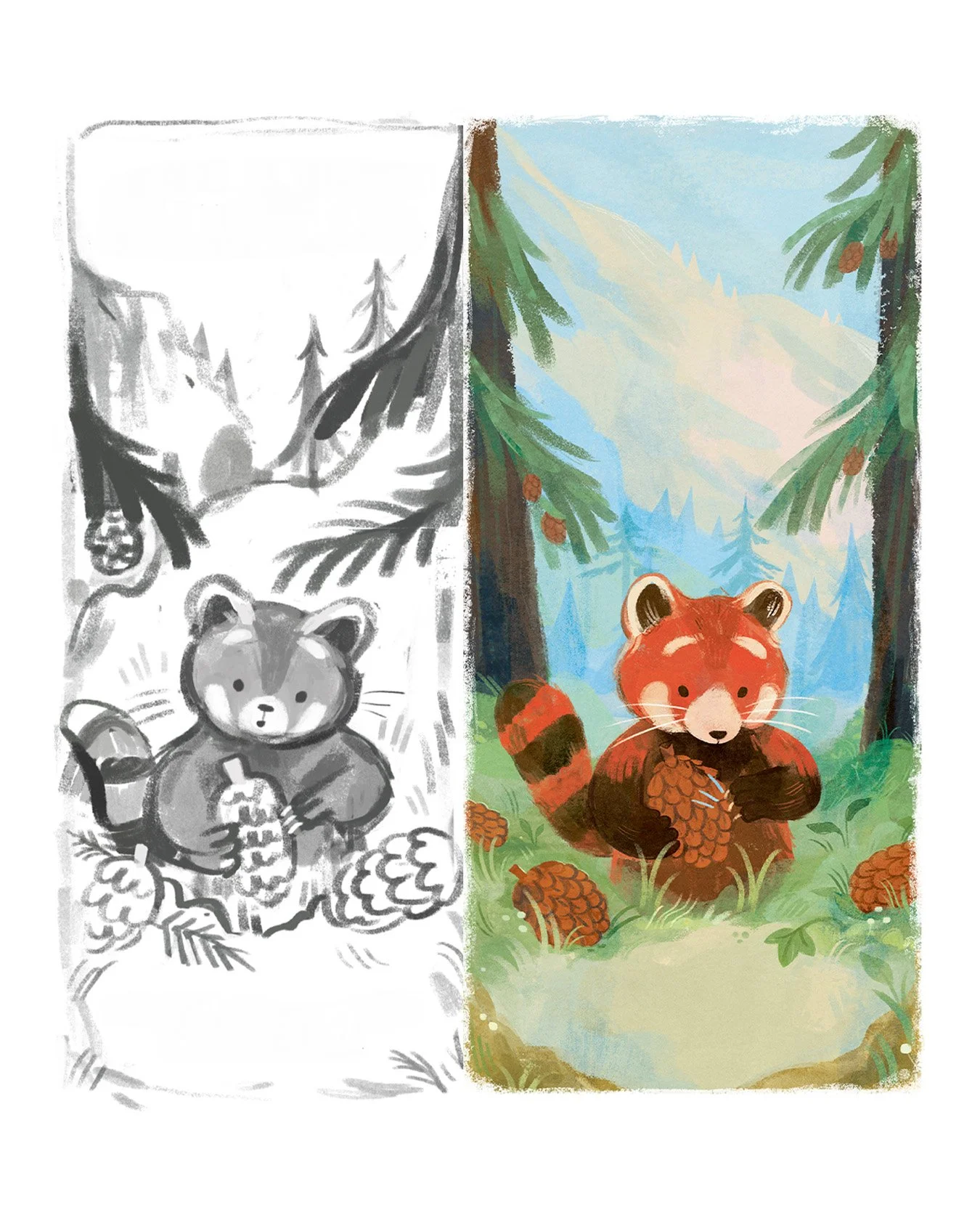 A couple of vignettes of Rana searching for sounds in the forest 🌿 Squabble and Squeak is out tomorrow and still available to pre-order (link in bio). Don't forget to message me to receive a special pre-order gift in the mail! ✨