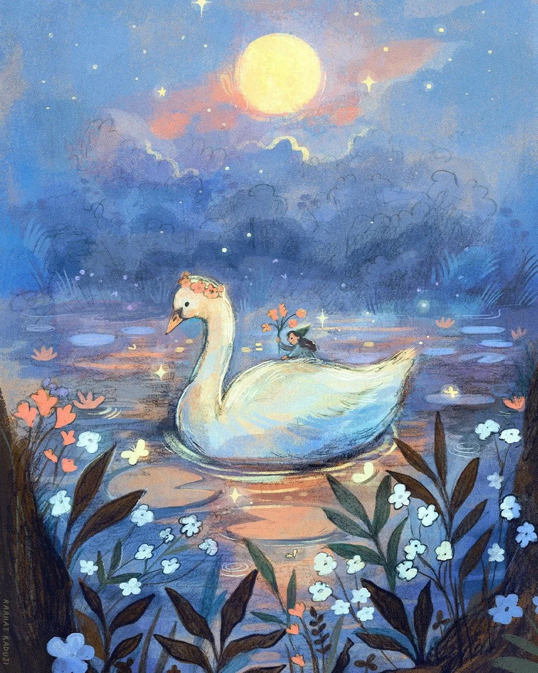 Solstice swan ride 🦢✨ 

This is June's art mail illustration, which you can receive in the mail when you join the Owl Post tier any time this month 💌 

Happy summer, folks 🤍