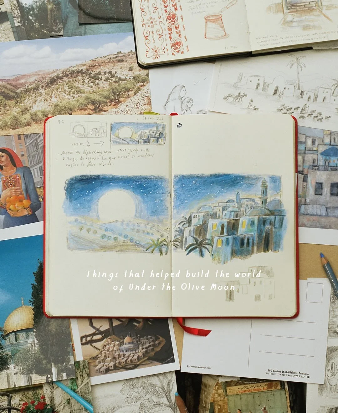 A glimpse into the research behind illustrating Under the Olive Moon, a collection of ten Palestinian fables by @nour_ferwana and @mariaisabelsanchezvegara 🌙

Under the Olive Moon is out this October with @magiccatpublishing, and available to pre-or