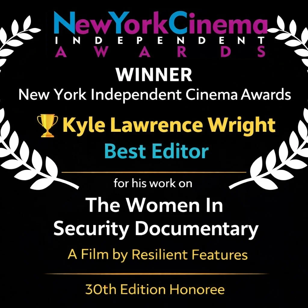 We are thrilled to celebrate an outstanding achievement for The Women In Security Documentary. @womeninsecuritydocumentary 

🏆 Kyle Lawrence Wright @kyleandsomenumbers has been named Best Editor at the New York Independent Cinema Awards (30th Editio