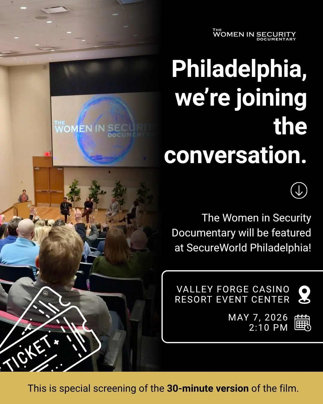 Philadelphia, we&rsquo;re joining the conversation. 🎬

The Women in Security Documentary will be featured at SecureWorld Philadelphia with a special screening of the 30-minute version of the film.

Built for conference environments, this format brin