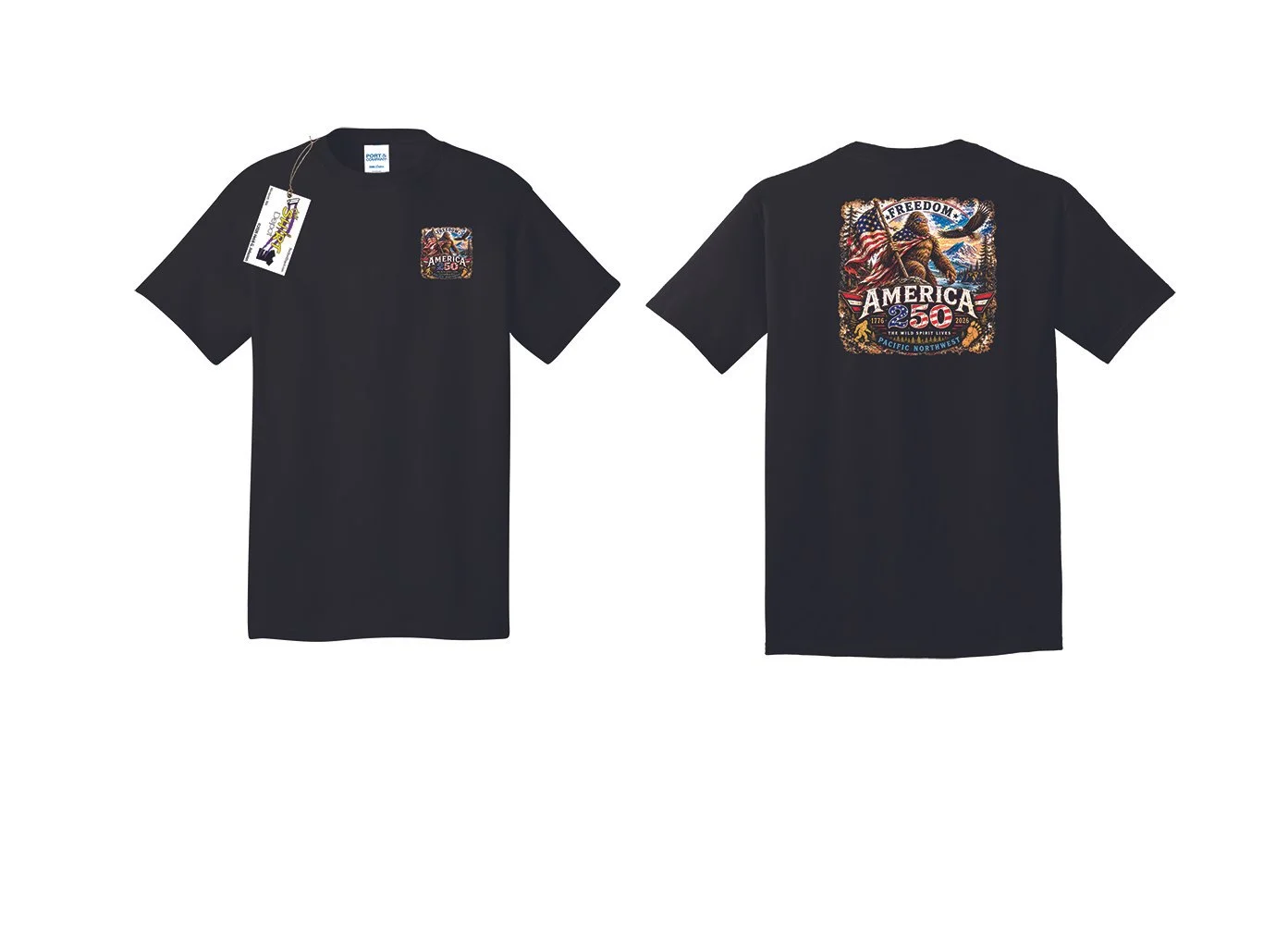 America 250  Freedom Westport, Washington Sasquatch Pacific Northwest PNW Crew Gear Beach Mens