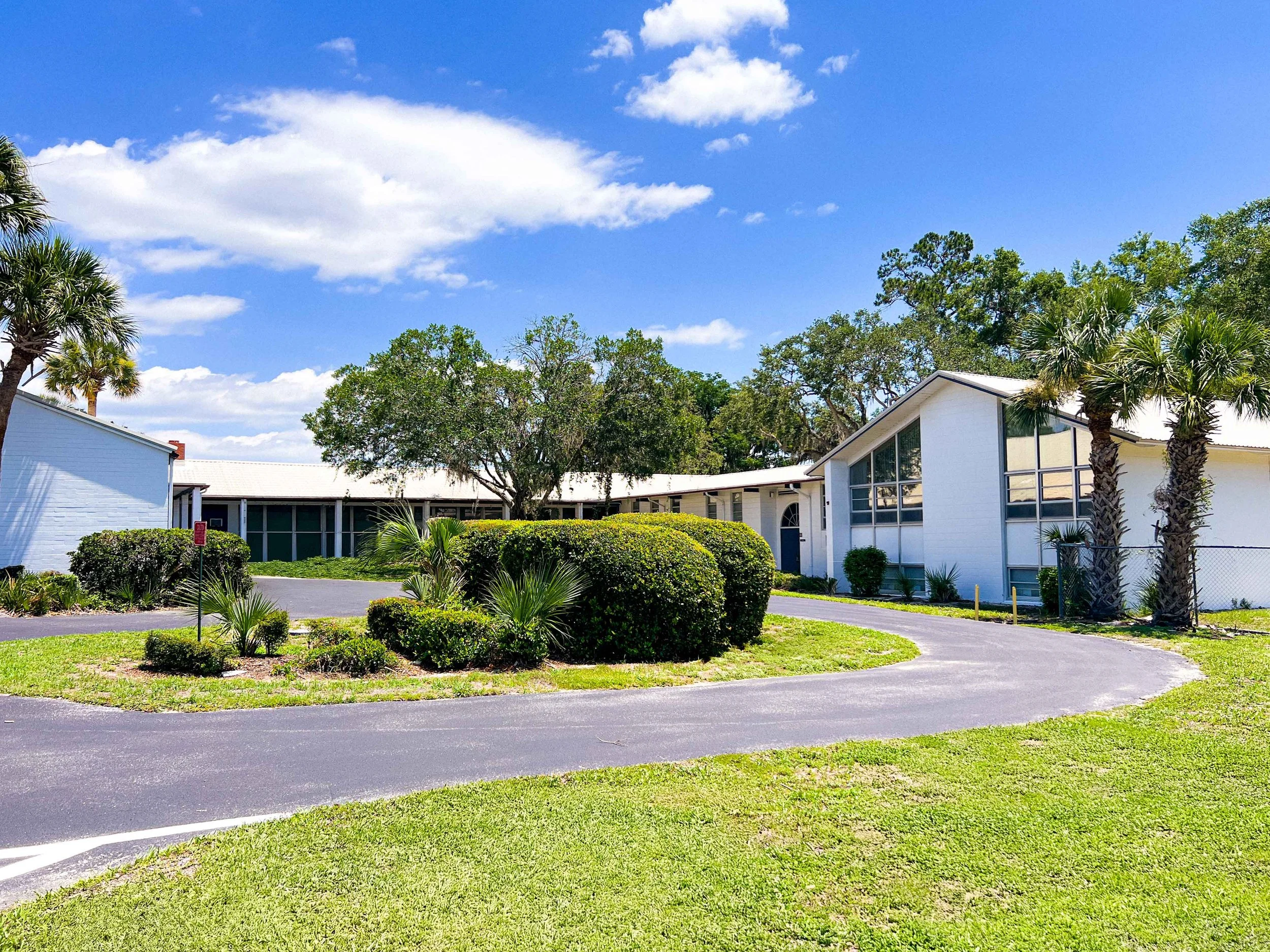 back view of first trinity academy campus