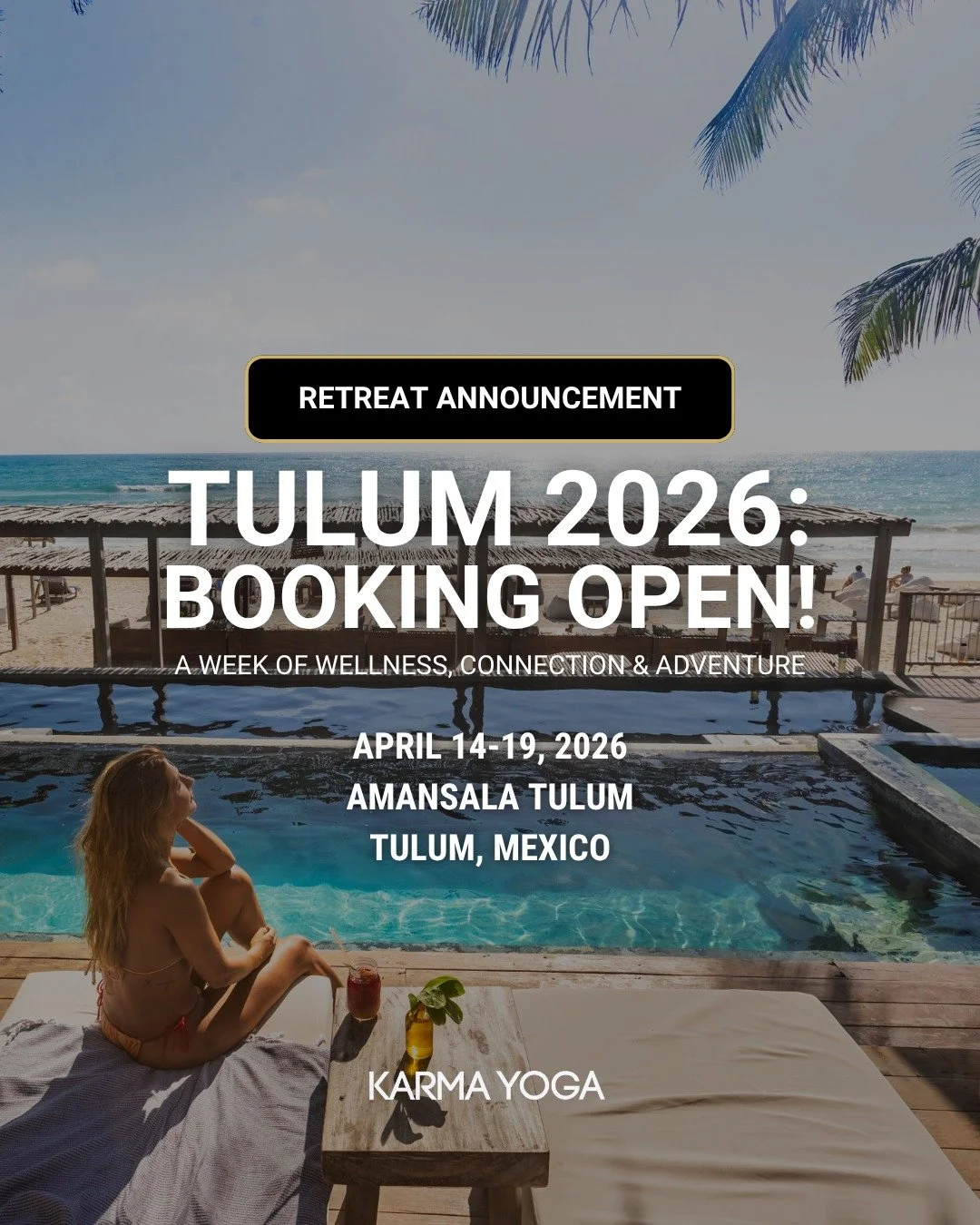 TULUM RETREAT ANNOUNCEMENT - BOOKING OPENS SOON! 🌴🌊🧘&zwj;♀️

In 2026, Karma Yoga is headed to Tulum, Mexico for a week of wellness, connection, and adventure! This retreat is designed for anyone craving space to slow down, reset, and meet yourself