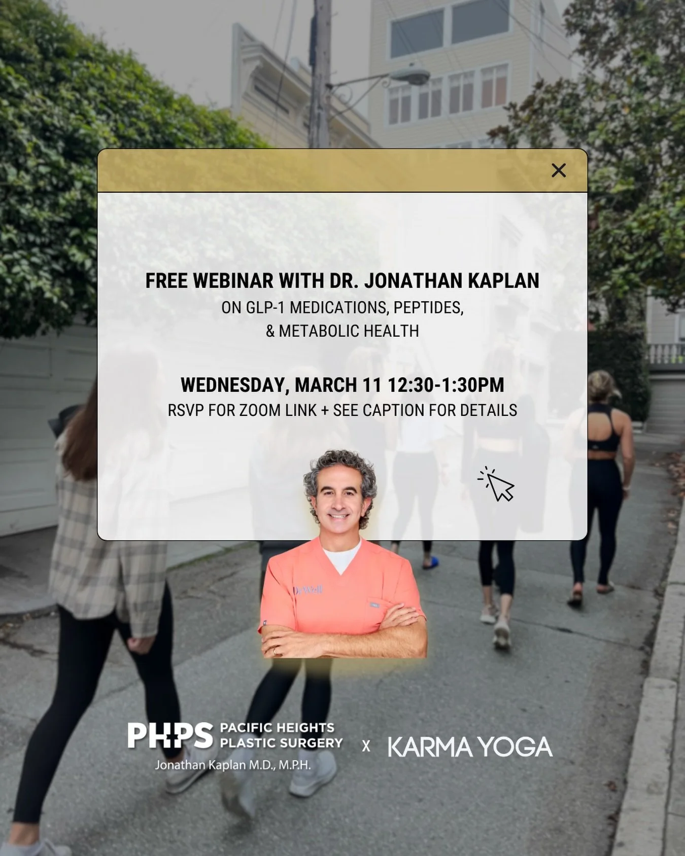 New: Next Wednesday, March 11, join us for a free educational webinar with Dr. Jonathan Kaplan (aka, @realdrbae!), exploring GLP-1 medications, peptides, and metabolic health.

A long-time member of the Karma Yoga community, Dr. Kaplan has practiced 