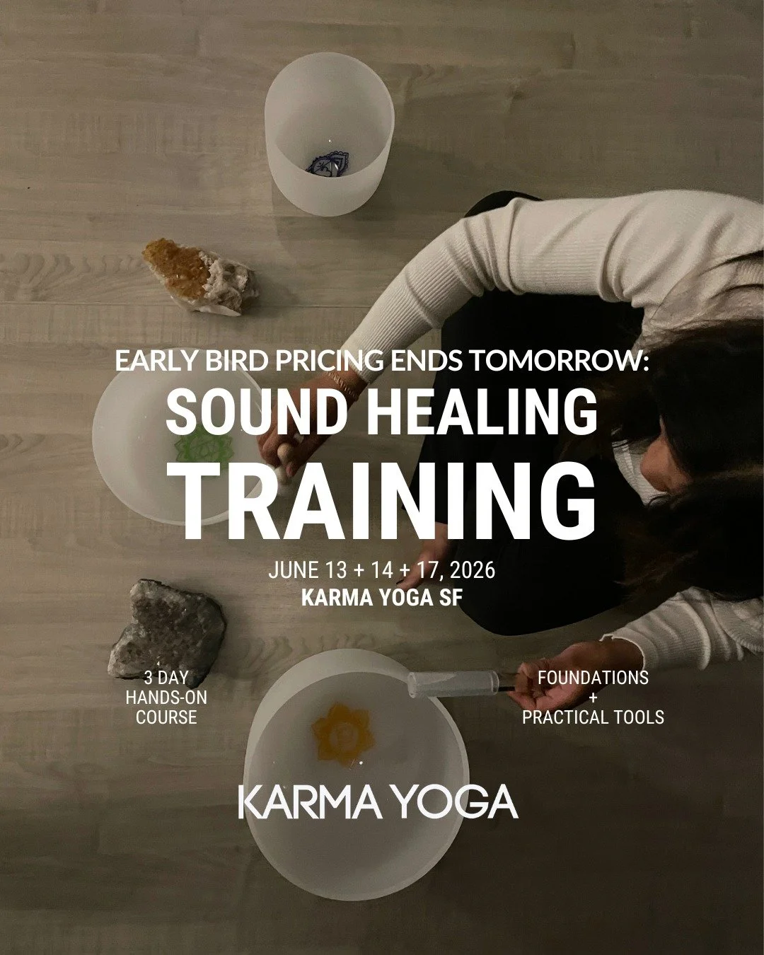 🚨 Last chance to save $95: early bird pricing for our Sound Healing Teacher Training ends tomorrow! ✨

ICYMI: Karma Yoga is thrilled to be holding a brand-new Sound Healing Teacher Training this June, a foundational immersion designed to provide a p