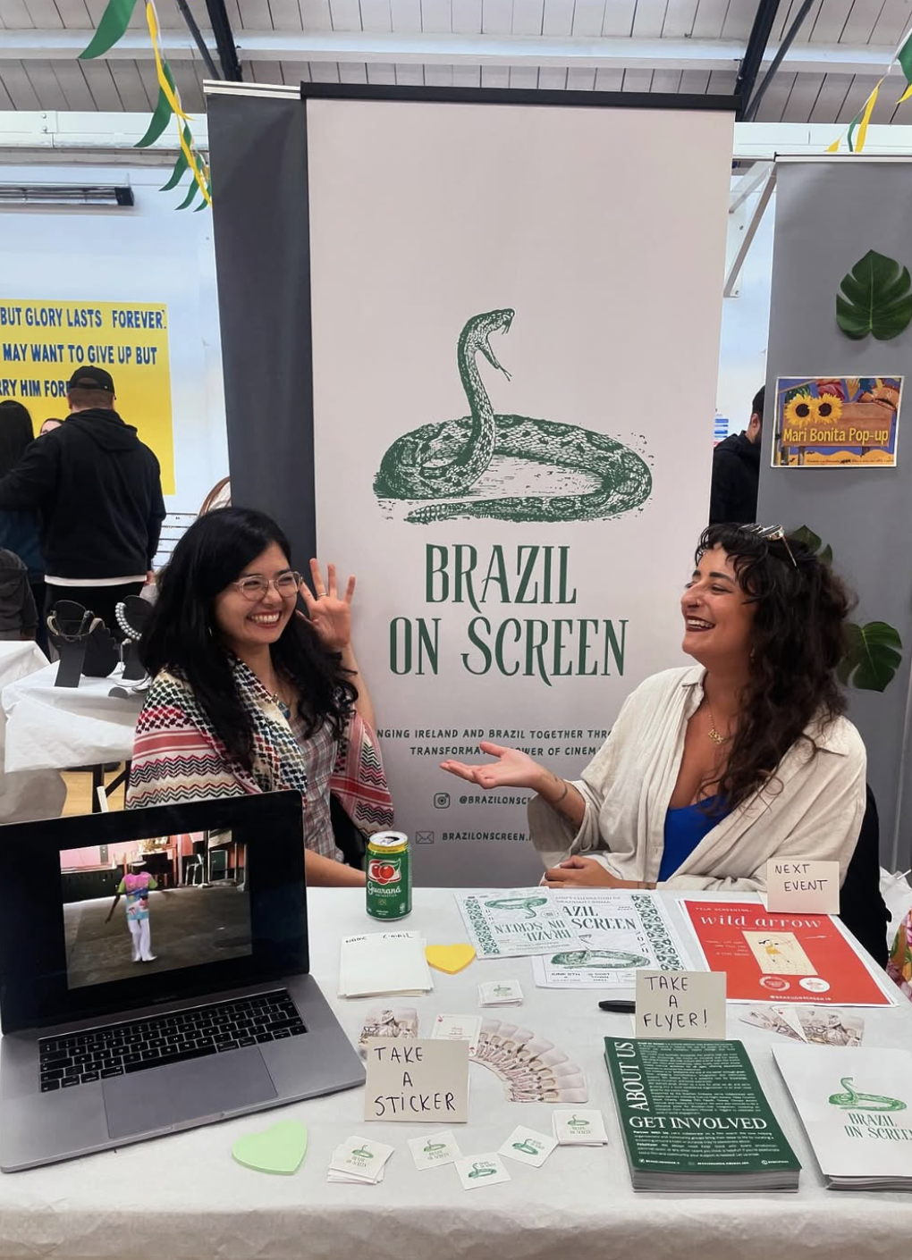 In September 2025, Brazil on Screen joined the Independence Day celebrations in Dublin, hosted by the Brazilian Embassy. This was followed by a vibrant day of community connection at Brazil Day Dublin, where we supported an arts exhibition curated by