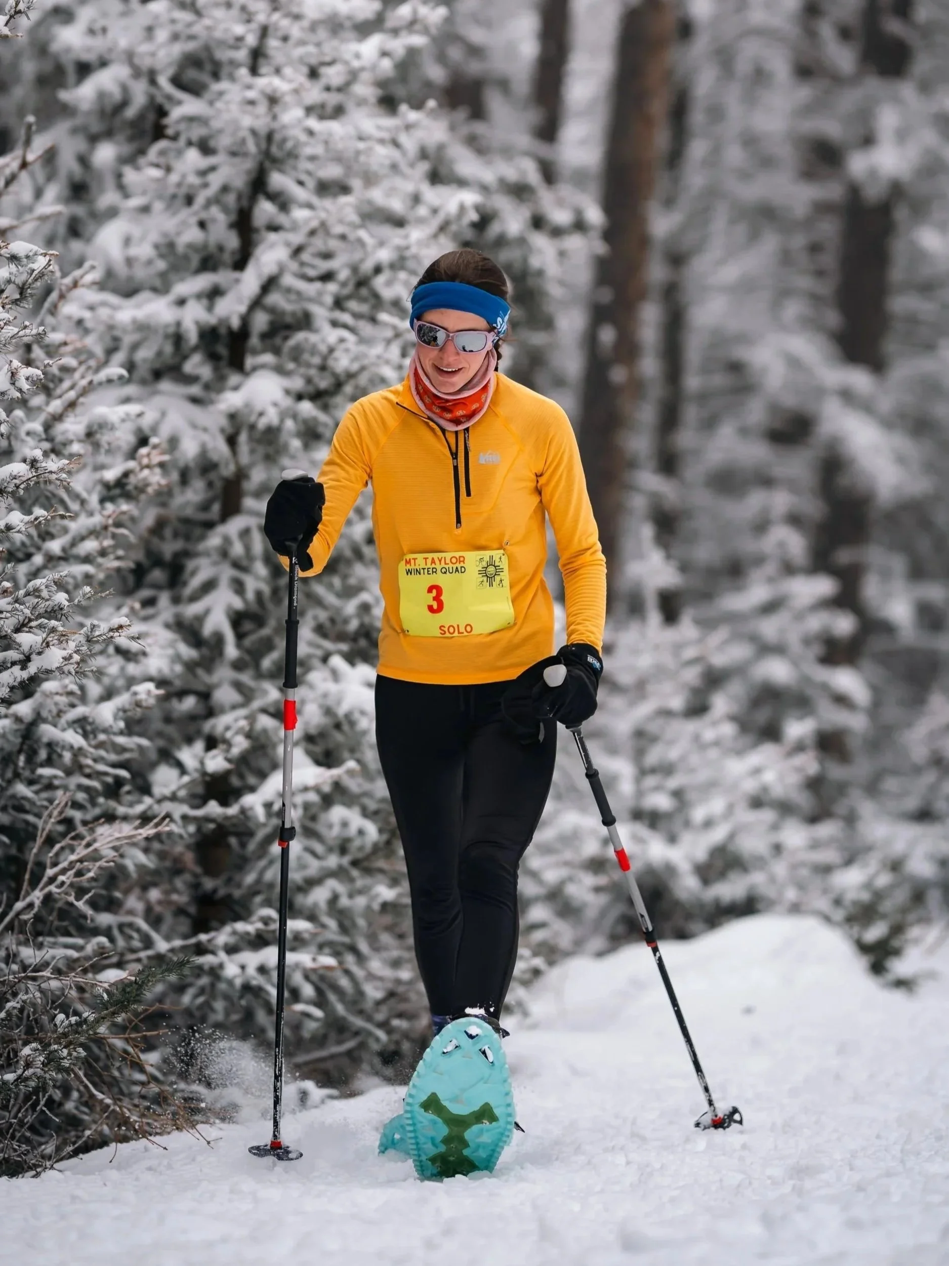 A snowshoer on course at the Mt. Taylor Quadrathlon