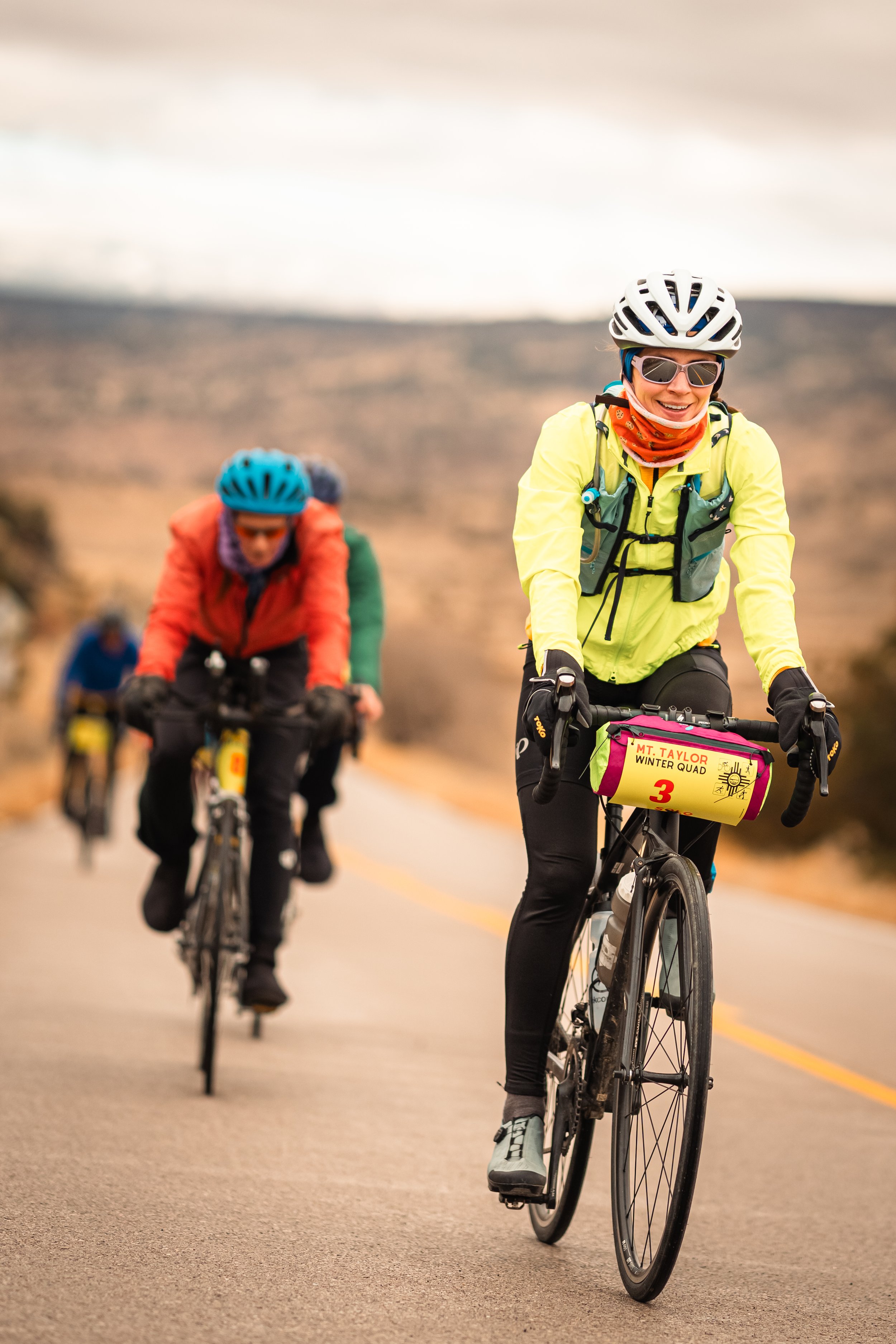 Cyclists head out Lobo Canyon at the start of the Mt. Taylor Quadrathlon