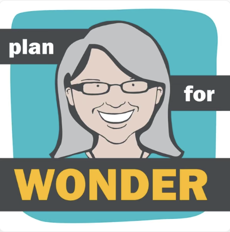 Illustration of a smiling woman with glasses, with the text 'Plan for Wonder' in bold yellow and white lettering on a blue background.