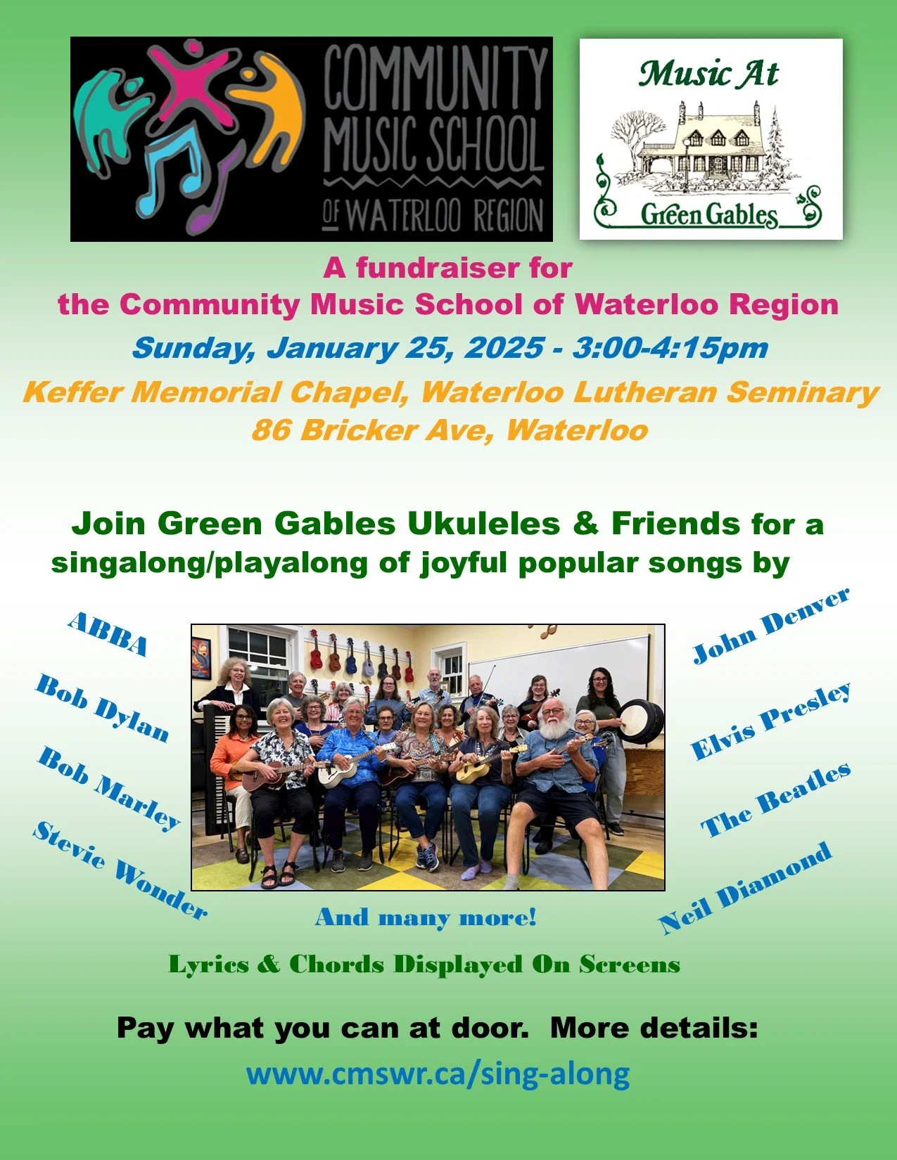 A poster listing the details of the sing-along fundraiser for CMSWR.