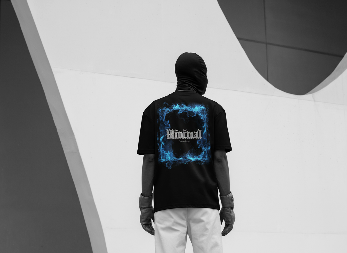 MINIMAL Flames T-Shirt (Black)_CRREAR-model_rear_V3_BLACK_.png