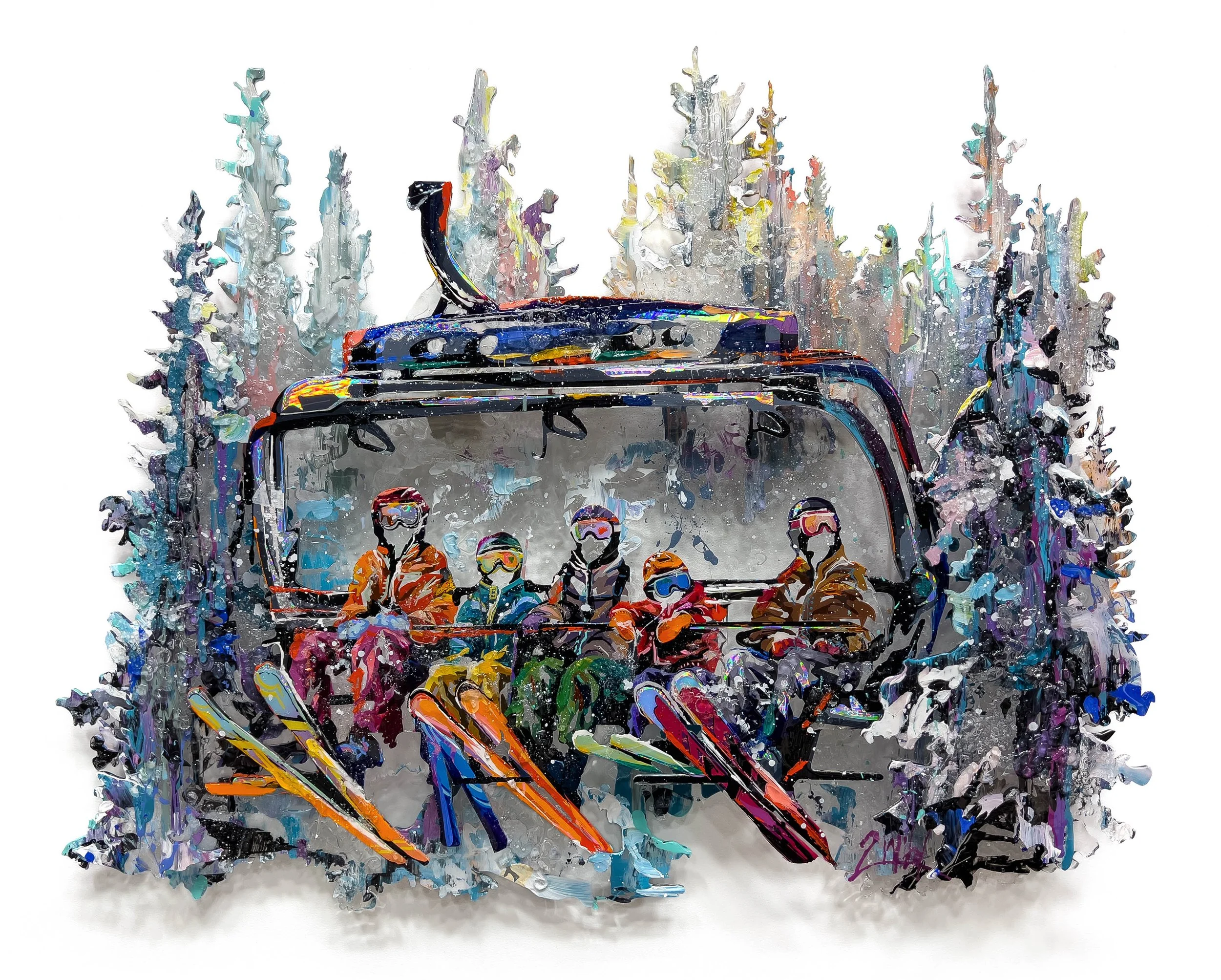 'Just Us and the Mountain' - Acrylic, shattered glass, diamond dust, and resin on layered laser-cut plexiglass - 24 x 30 in