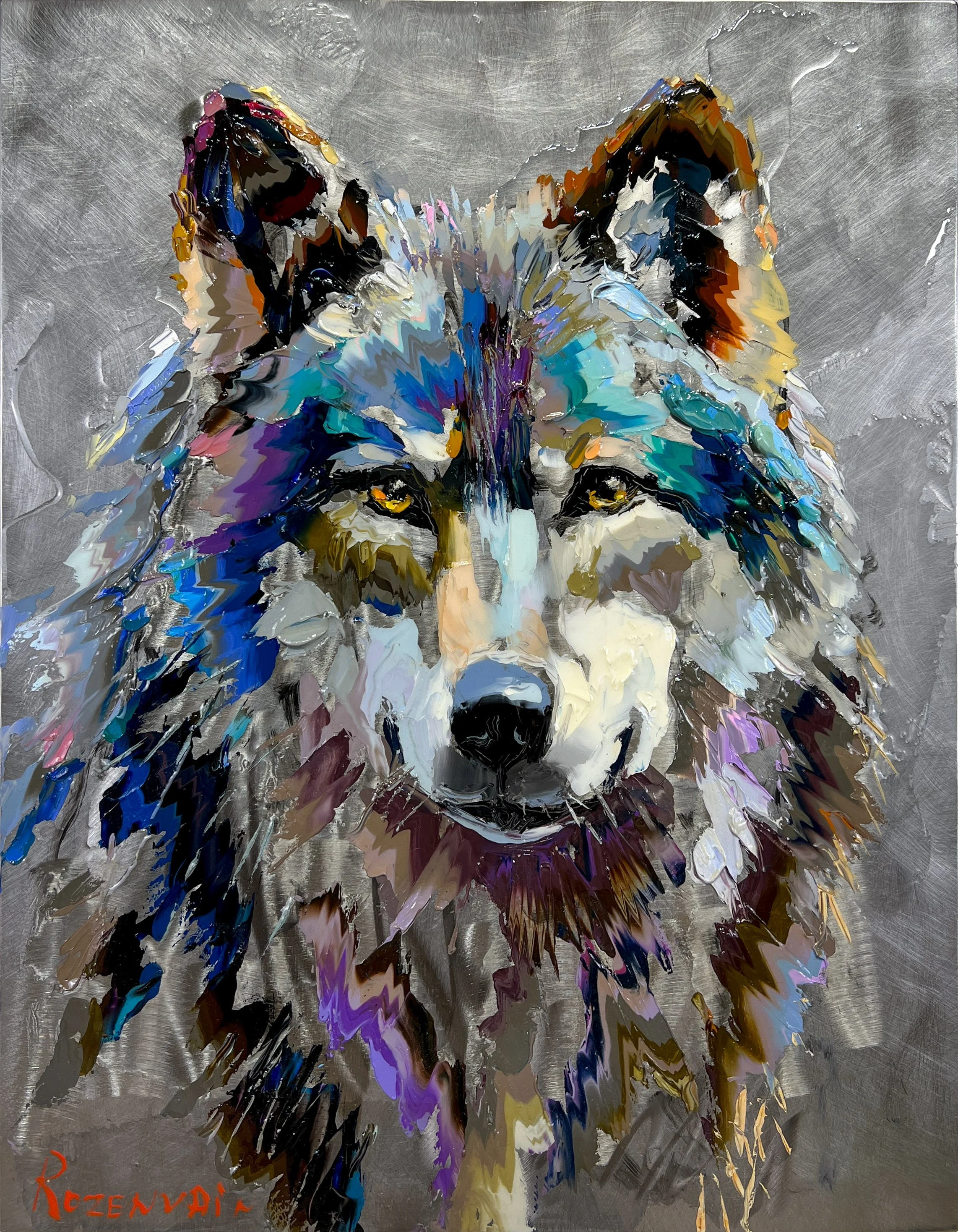 'Proud Beauty' - Oil and resin on engraved stainless steel - 18 x 14 in