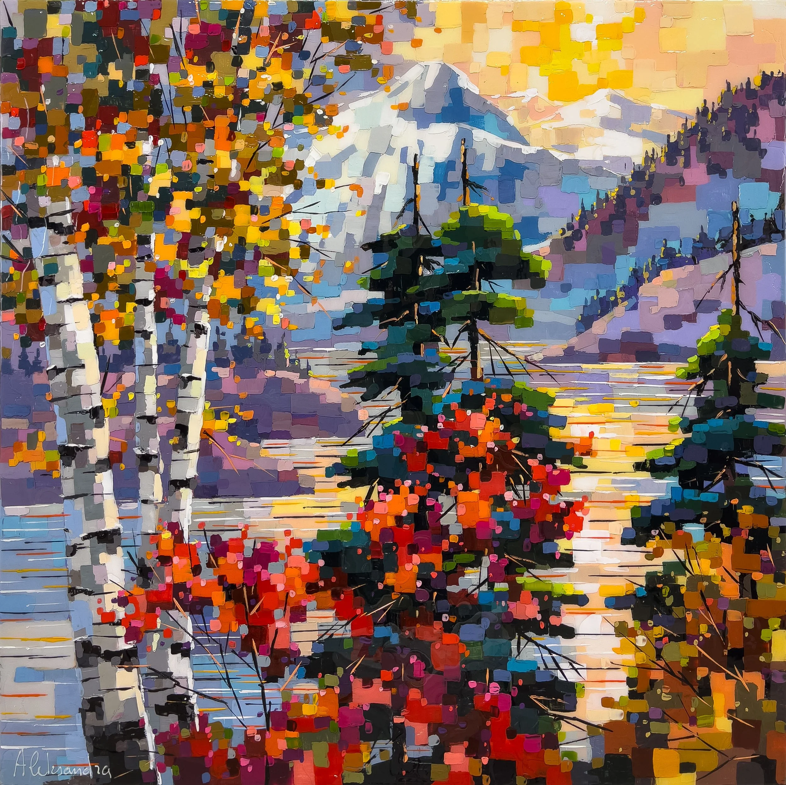 'Quiet Reflections' - Acrylic and resin on wood panel - 40 x 40 in