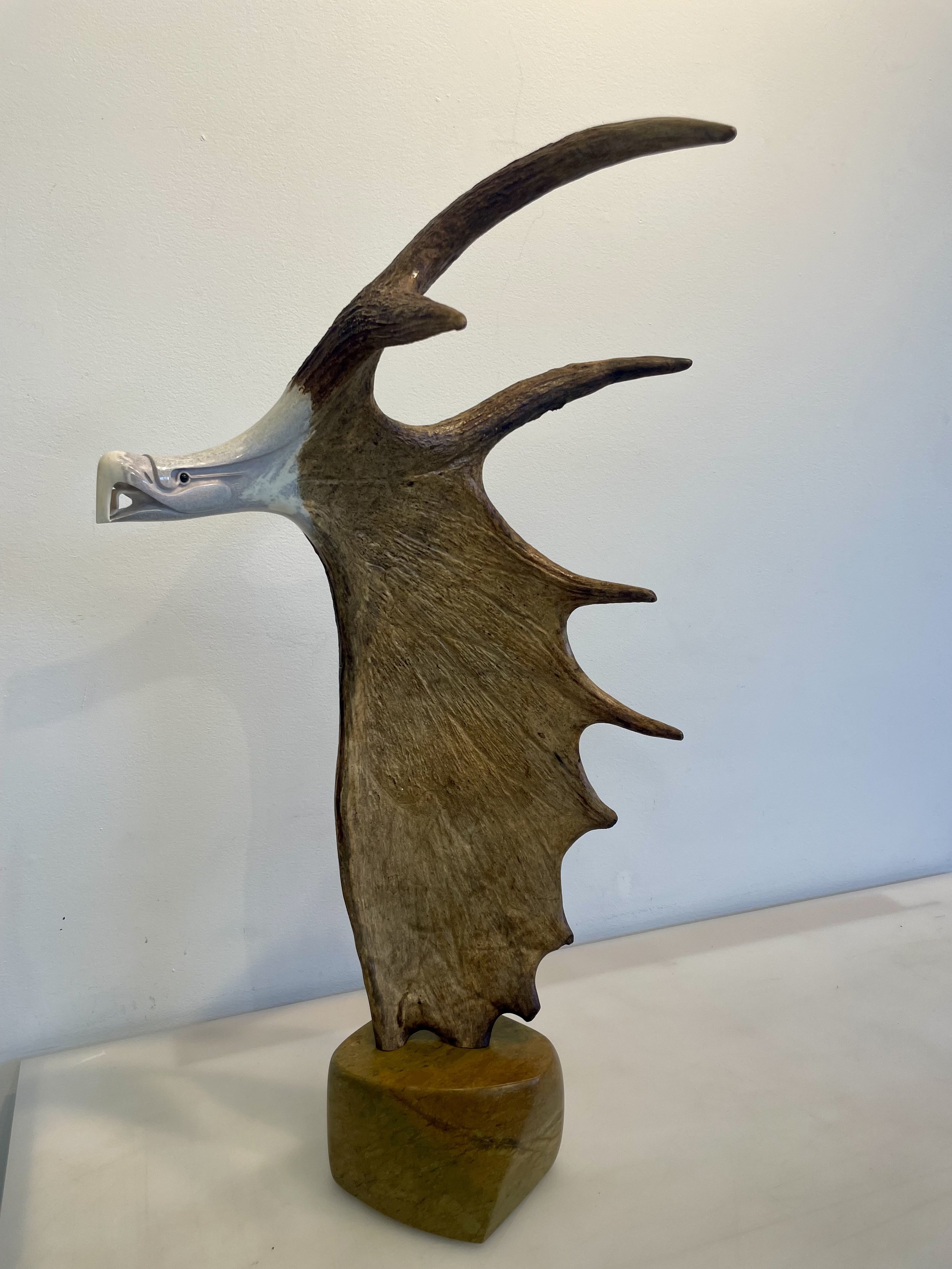 'Eyes of the Sky' - Moose antler sculpture on soapstone - 31 x 19 in
