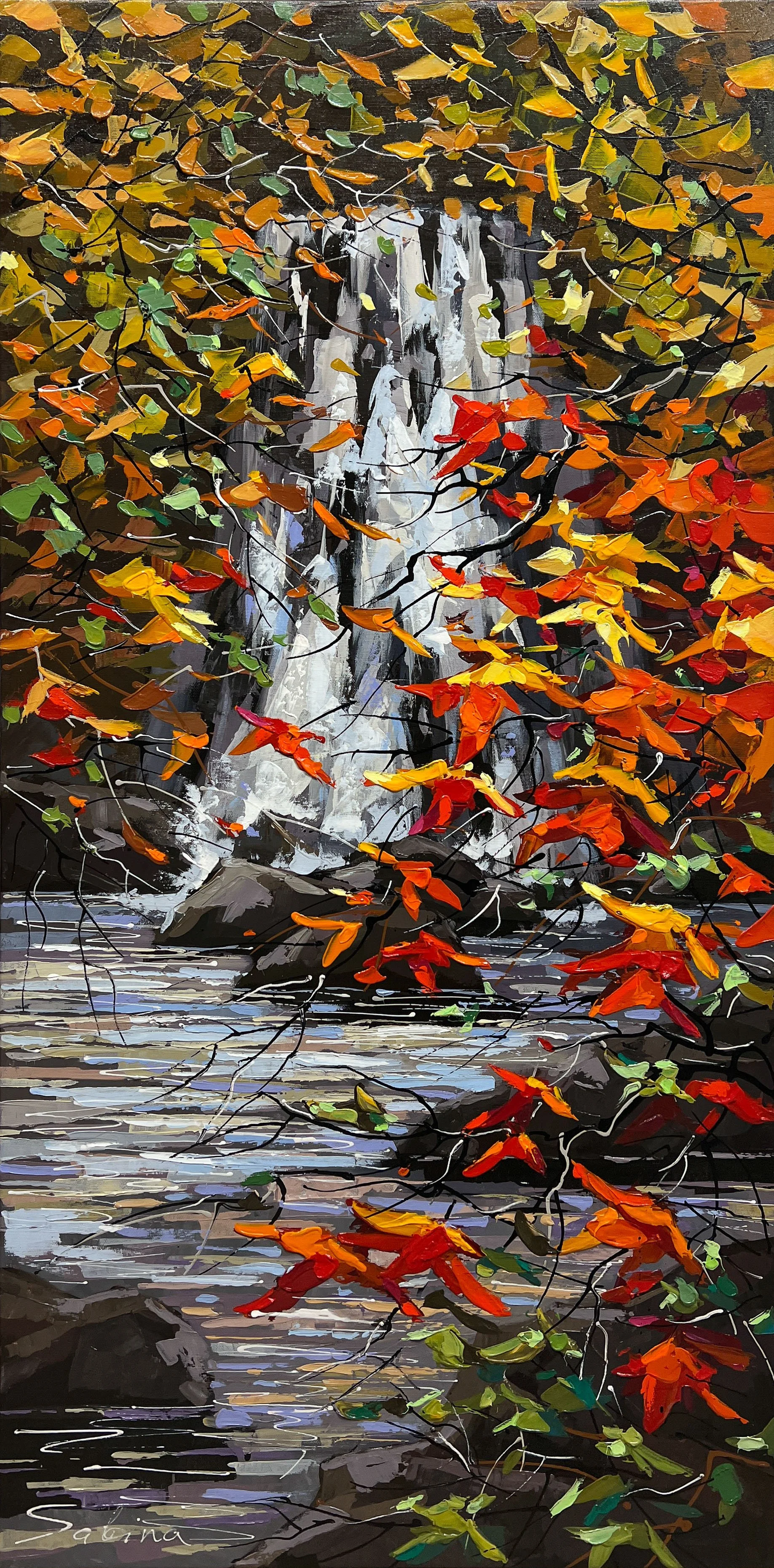 'When Leaves Turn' - Acrylic on canvas - 48 x 24 in