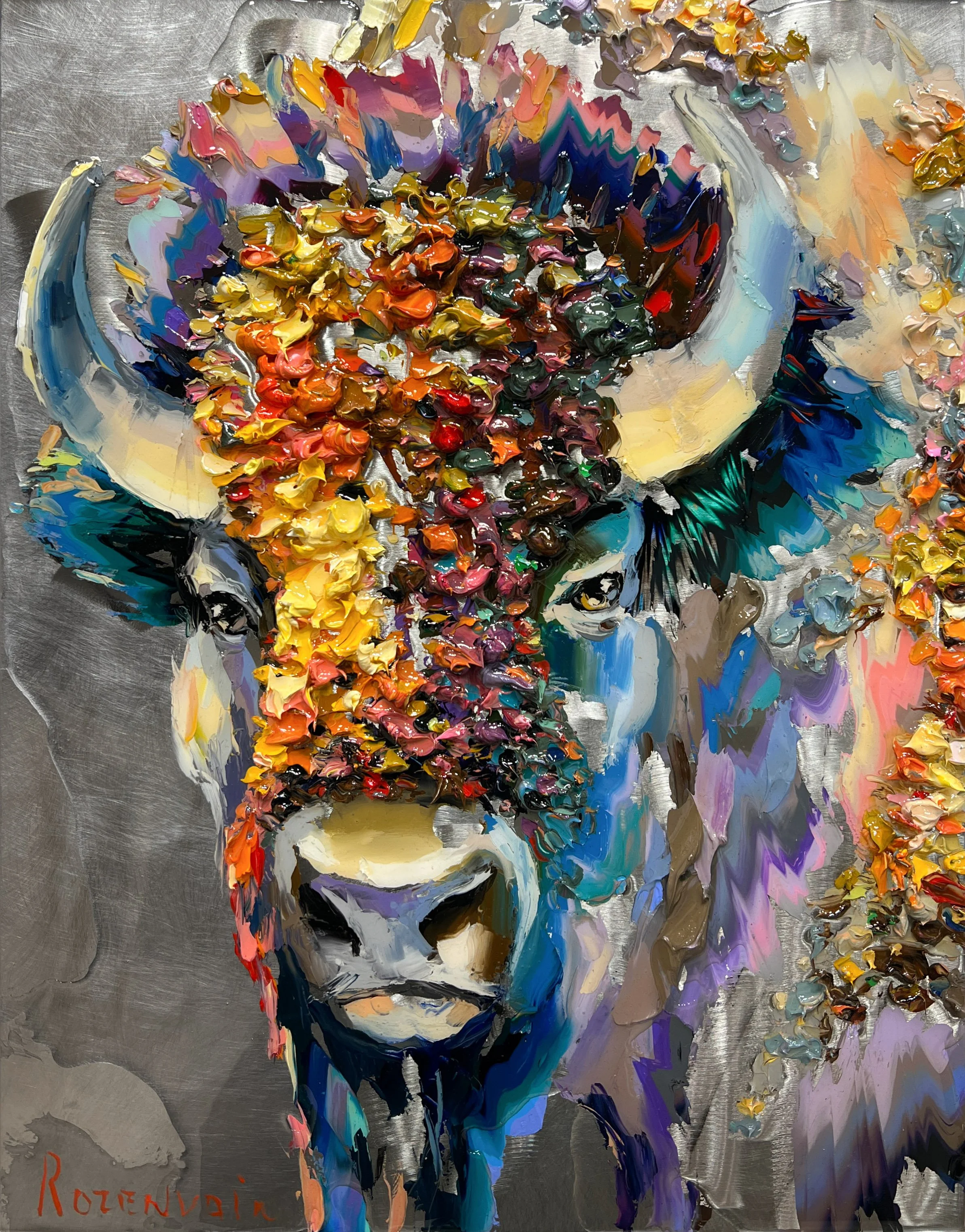 'Prairie Heart' - Oil and resin on engraved stainless steel - 18 x 14 in