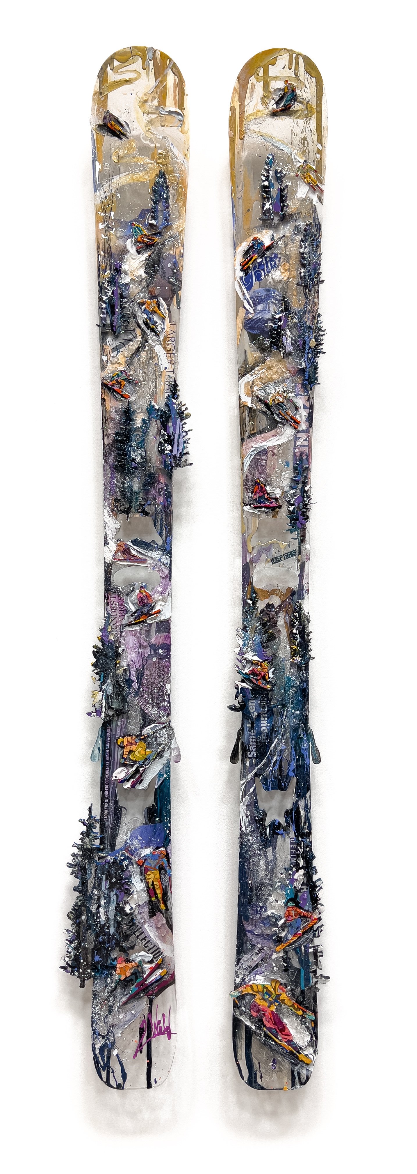 'Bluebird Energy' - Acrylic, textural clay, media collage, shattered glass, diamond dust and resin on laser-cut plexiglass - 59 x 13.5 in