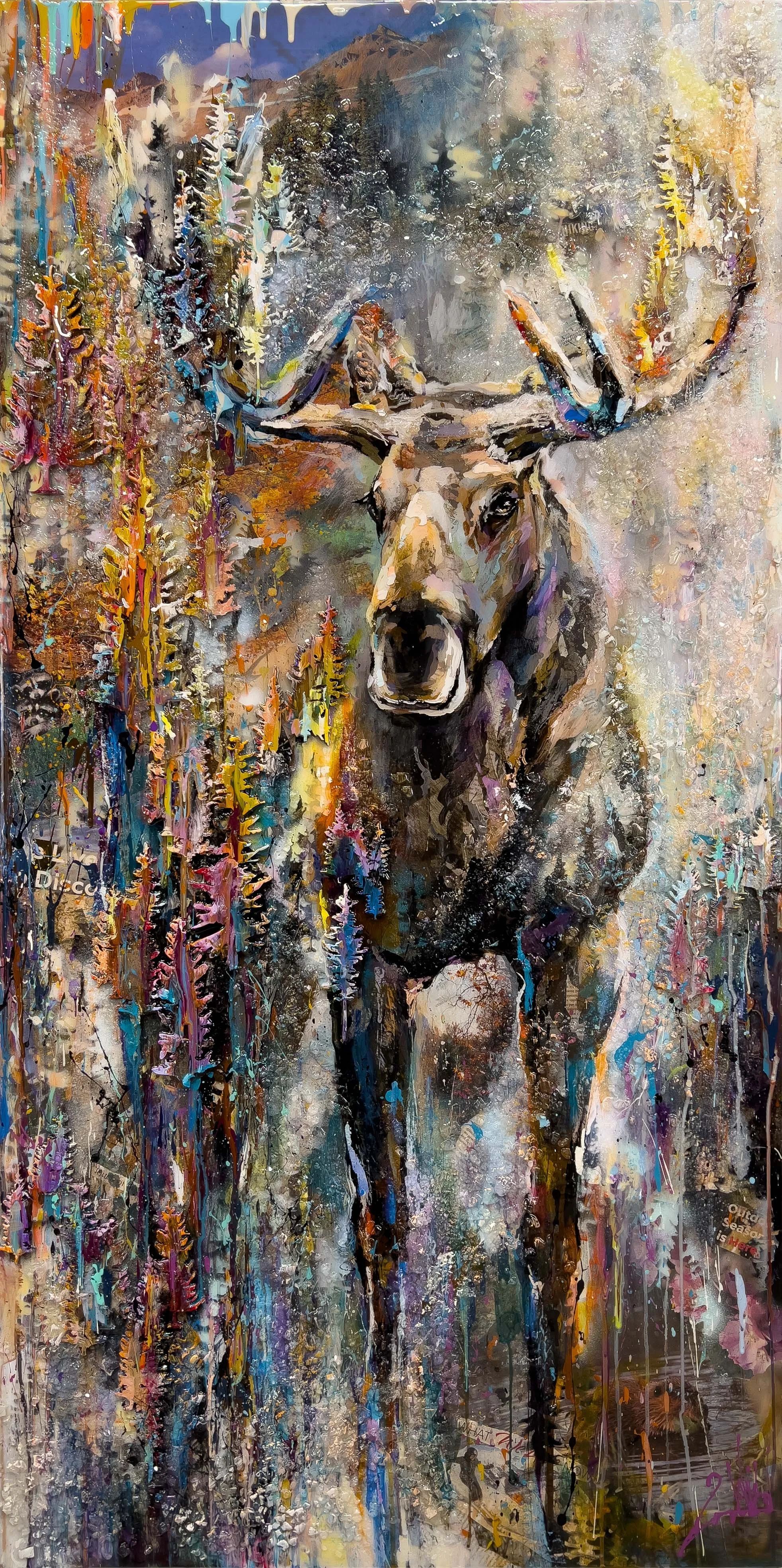 'Strong Will' - Acrylic, laser-cut plexiglass, media collage, and resin on panel - 60 x 30 in