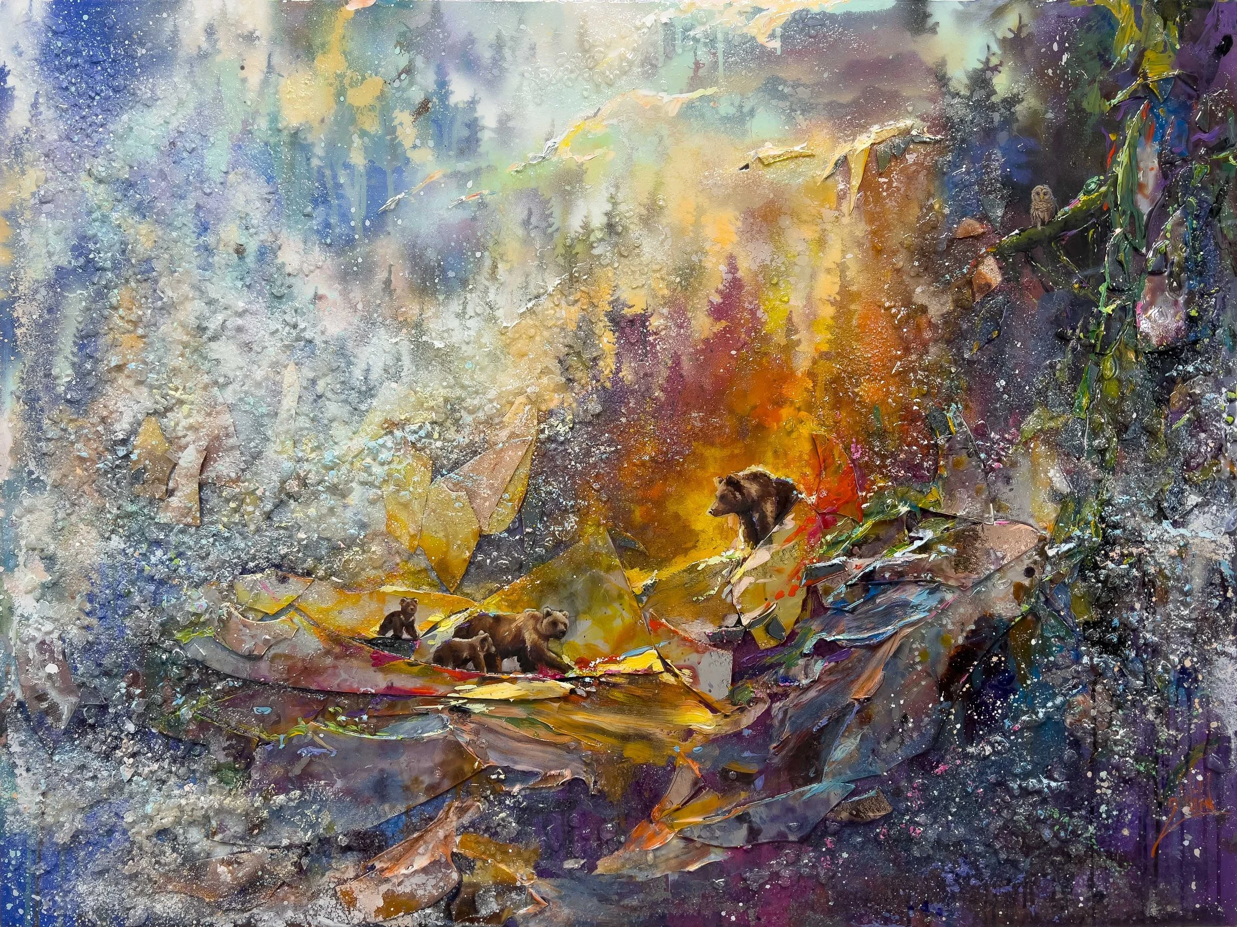 'The High Guardian' - Acrylic, mirror fragments, shattered glass, diamond dust, and resin on wood panel - 36 x 48 in