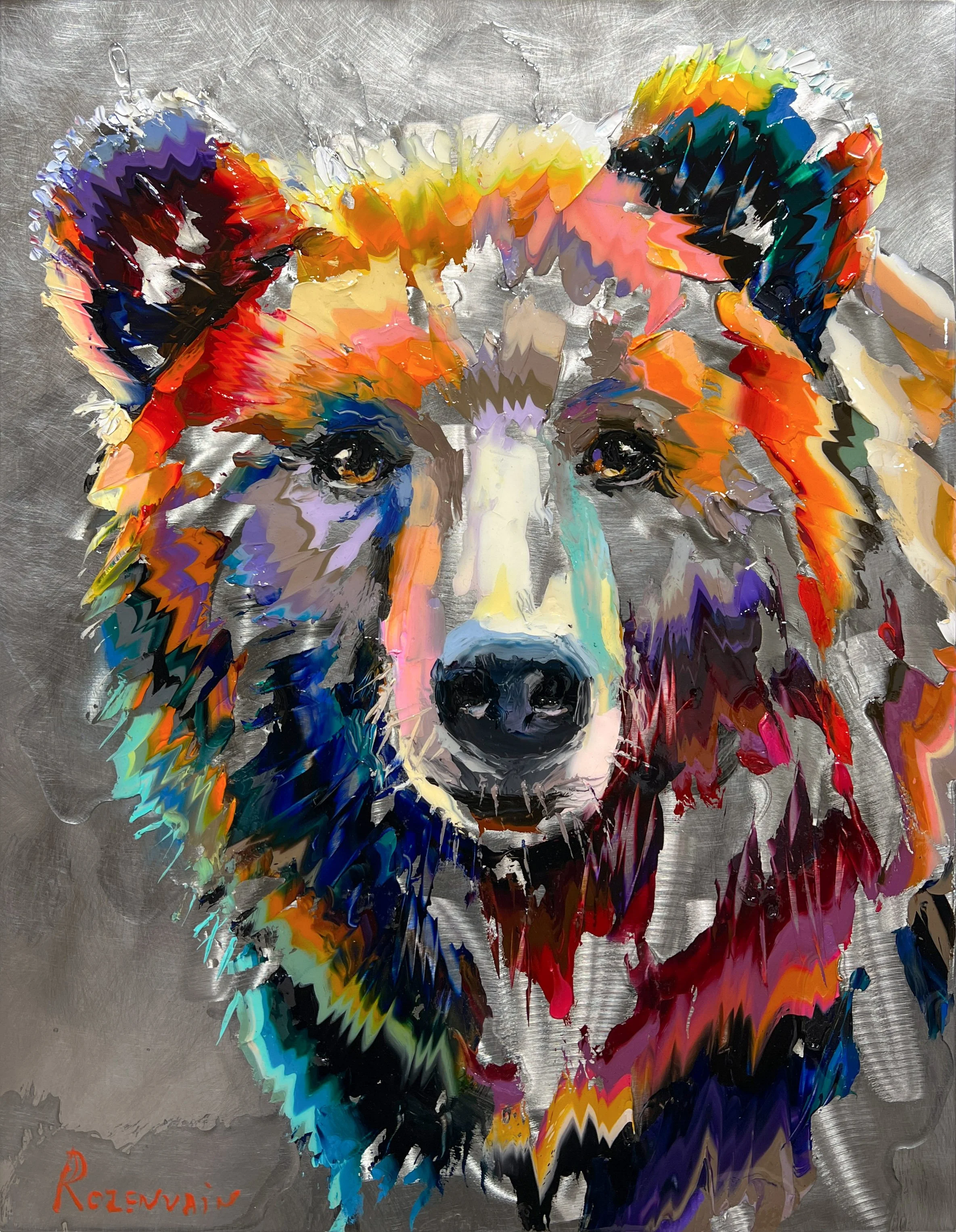 'A Moment's Pause' - Oil and resin on engraved stainless steel - 18 x 14 in