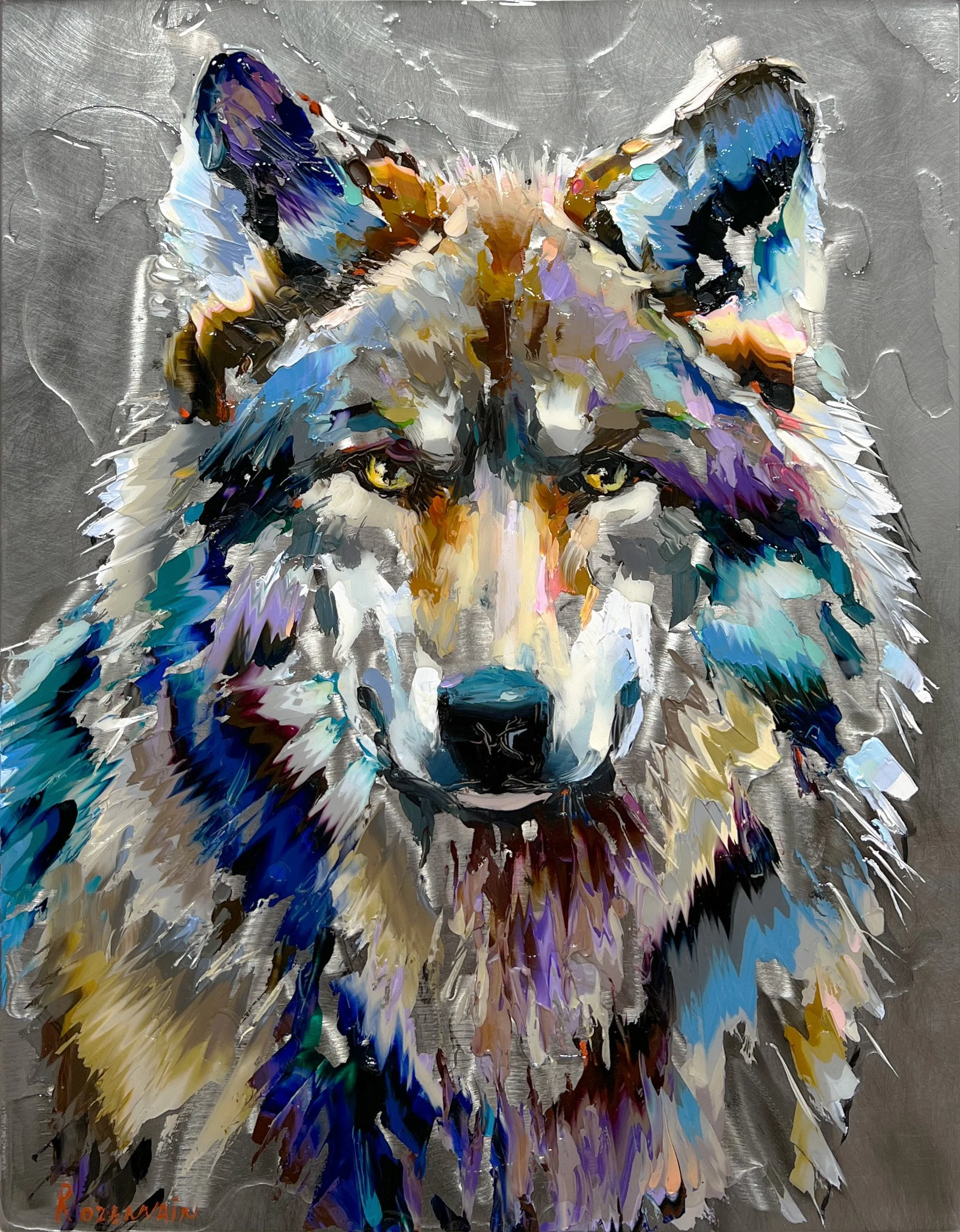 'Silent Grace' - Oil and resin on engraved stainless steel - 18 x 14 in